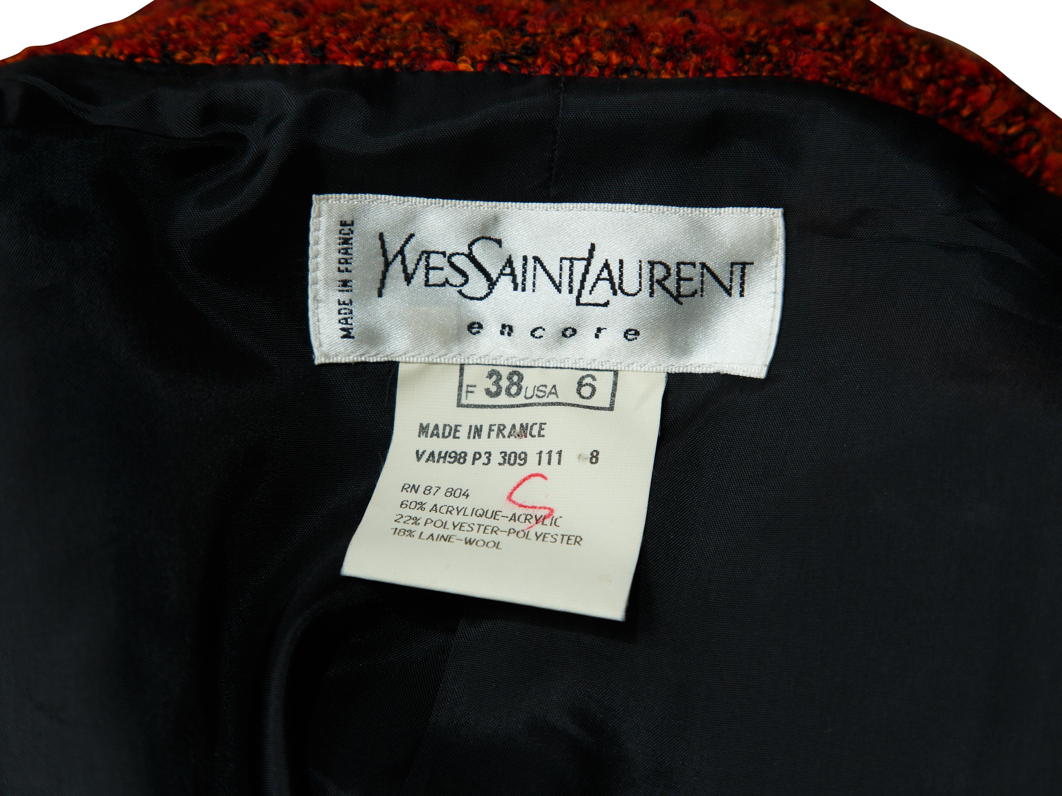 Yves Saint Laurent Encore Orange Tweed Skirt Suit Set In Good Condition In New York, NY