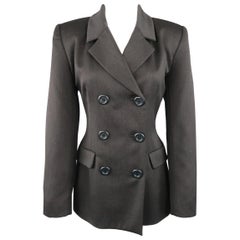 YVES SAINT LAURENT Encore Size 6 Charcoal Double Breasted Jacket