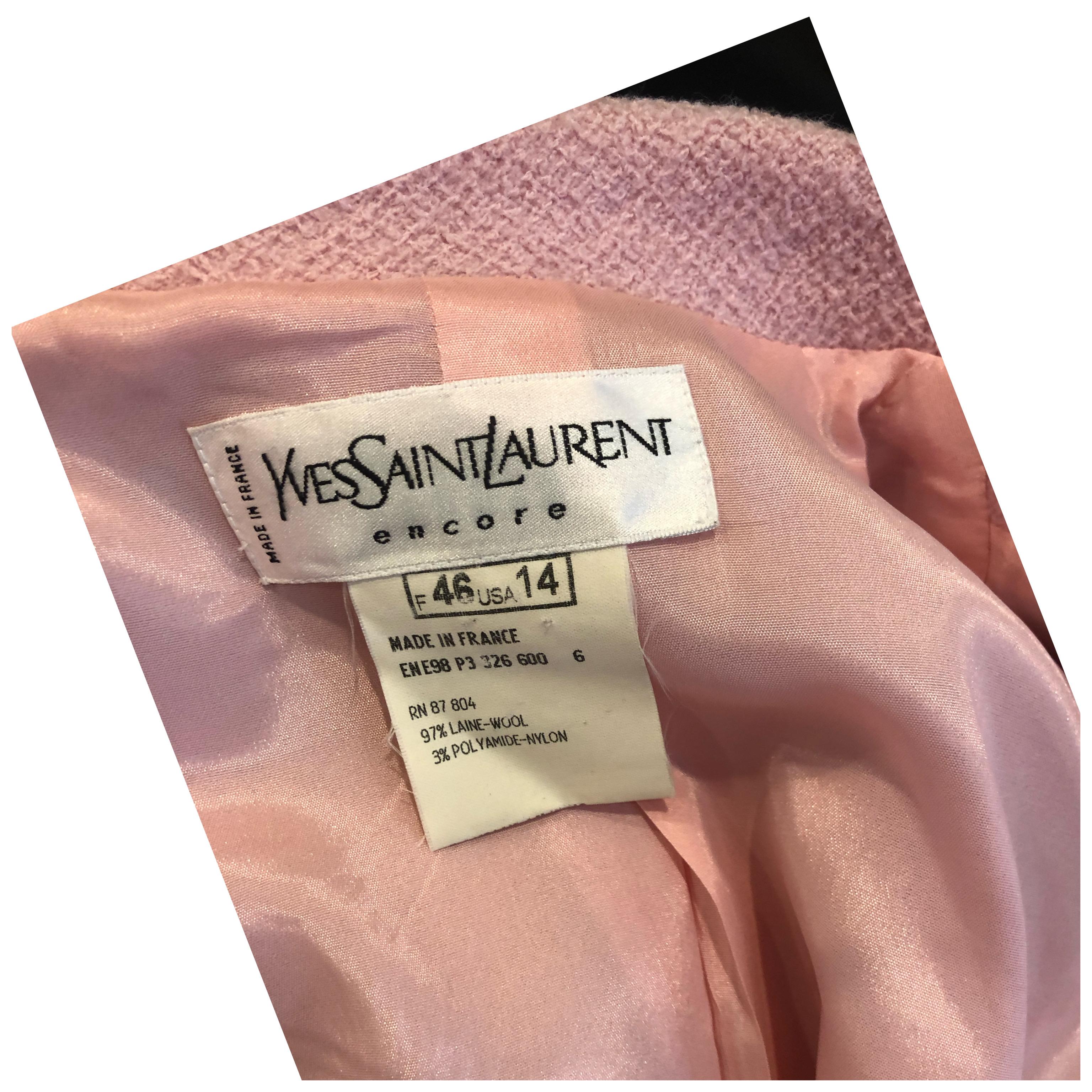 Brown Yves Saint Laurent Encore Vintage Pink Bouclé Blazer Plus Size 14 