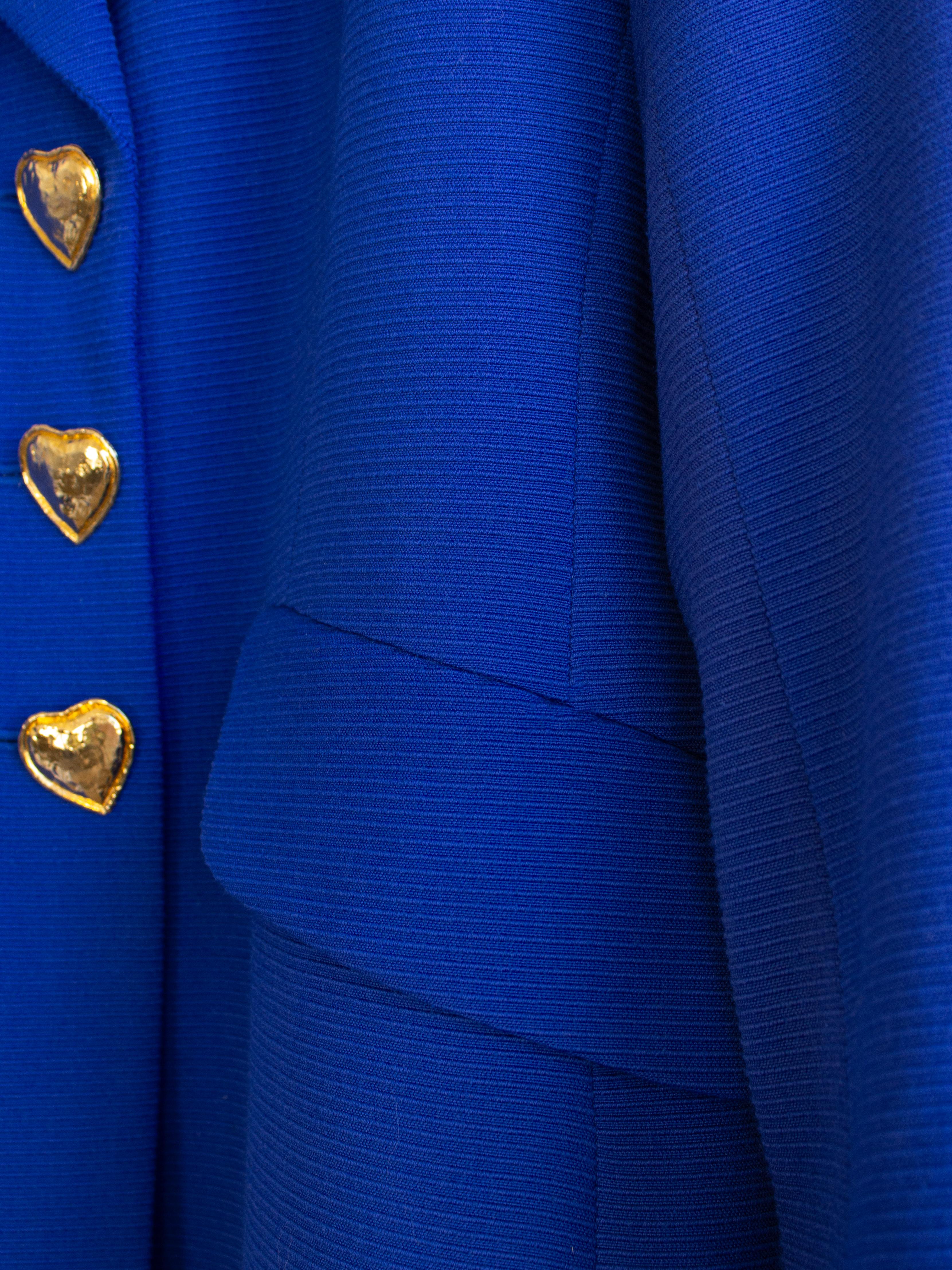 Yves Saint Laurent Encore Vintage S/S 1995 Royal Blue Gold Hearts Jacket Suit For Sale 6