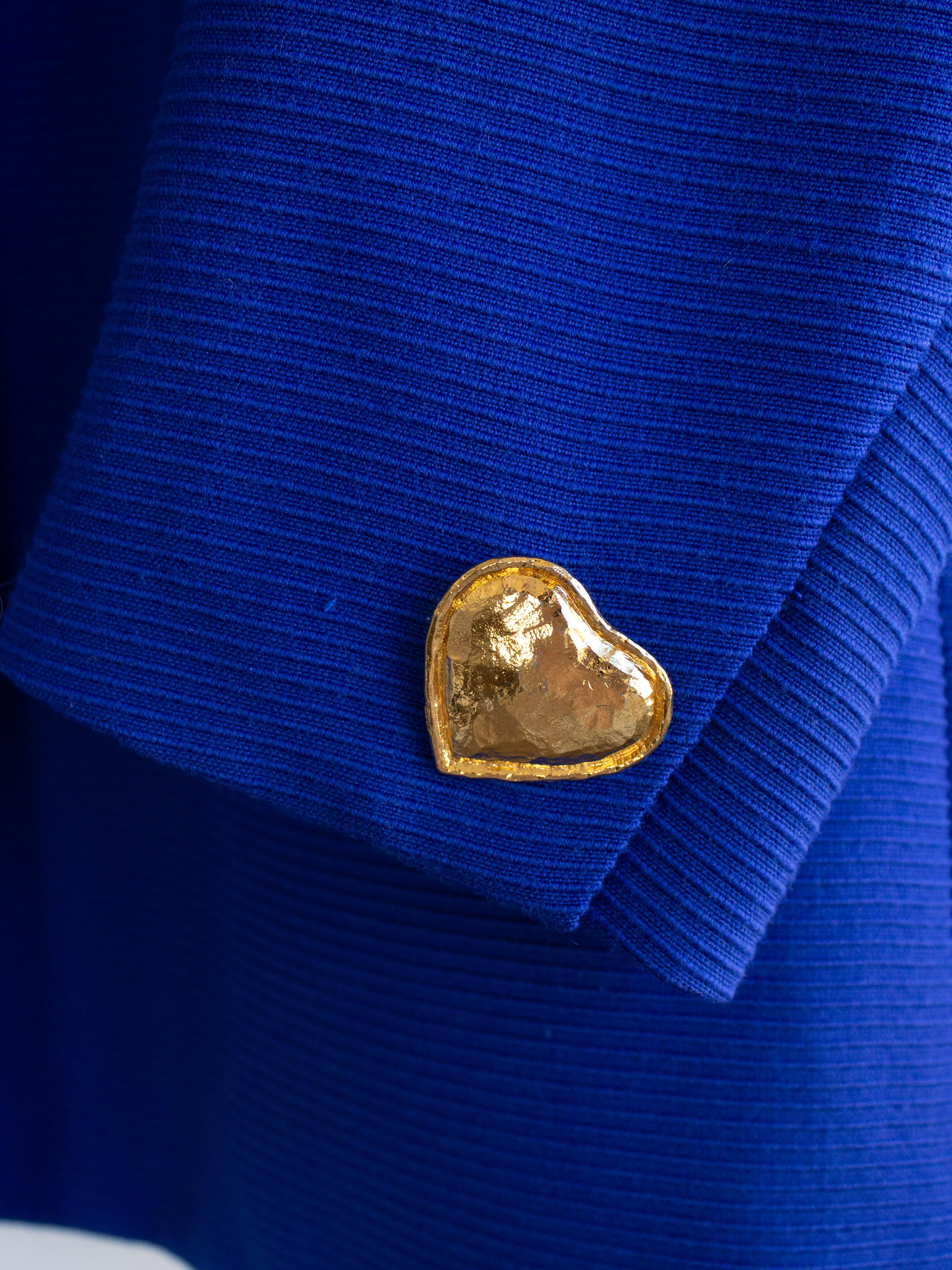 Yves Saint Laurent Encore Vintage S/S 1995 Royal Blue Gold Hearts Jacket Suit For Sale 7