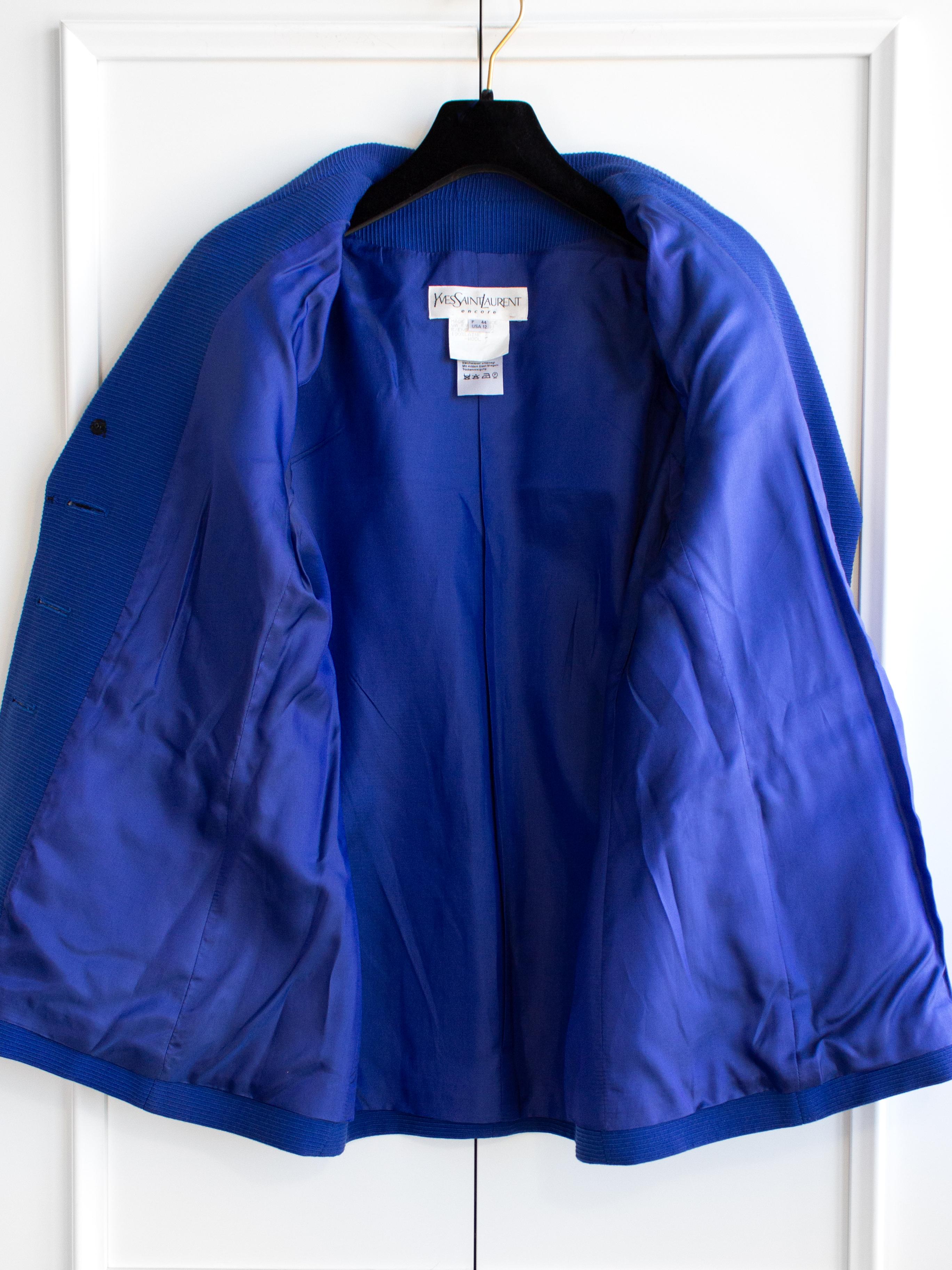 Yves Saint Laurent Encore Vintage S/S 1995 Royal Blue Gold Hearts Jacket Suit For Sale 8