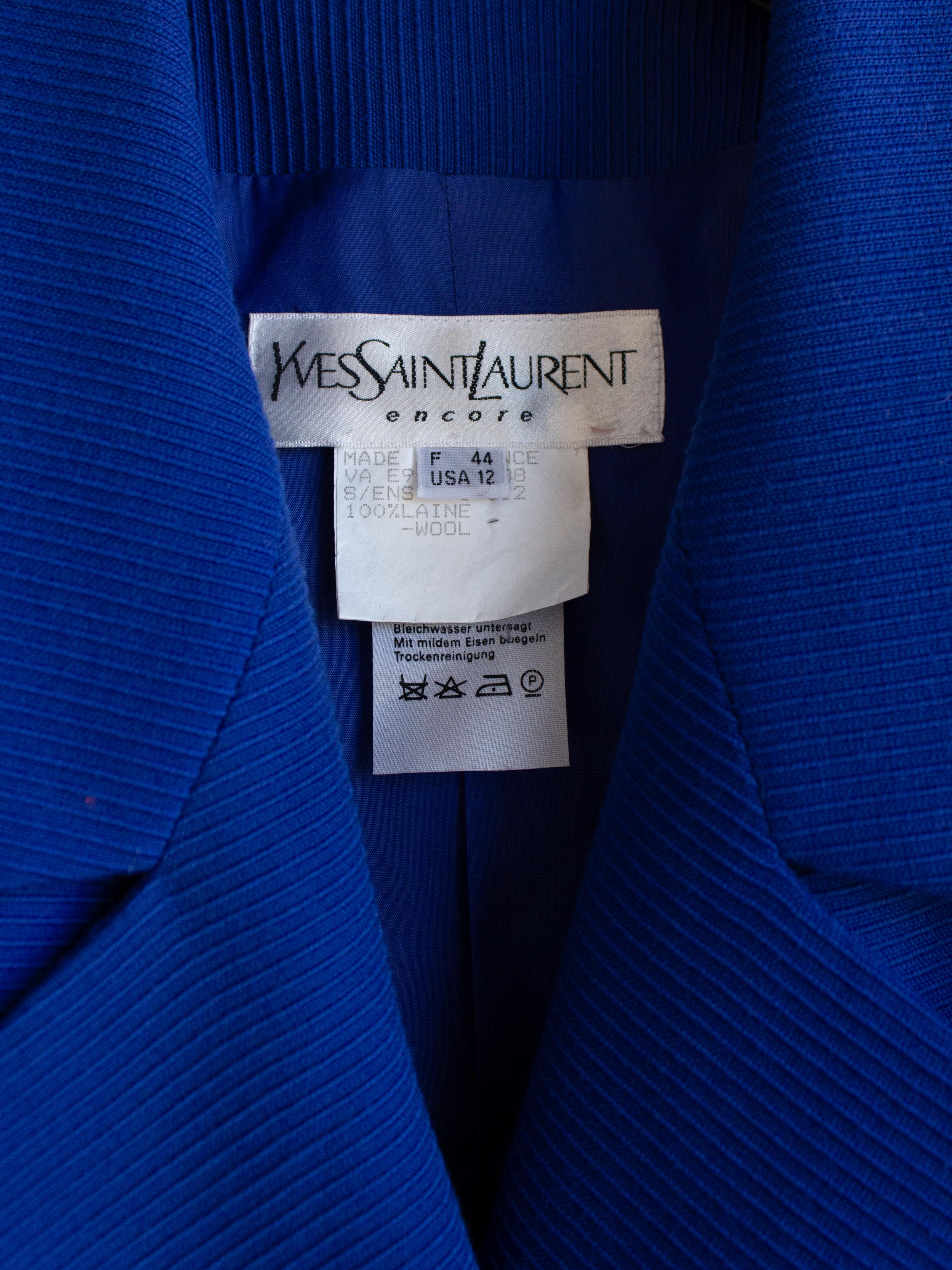 Yves Saint Laurent Encore Vintage S/S 1995 Royal Blue Gold Hearts Jacket Suit For Sale 3