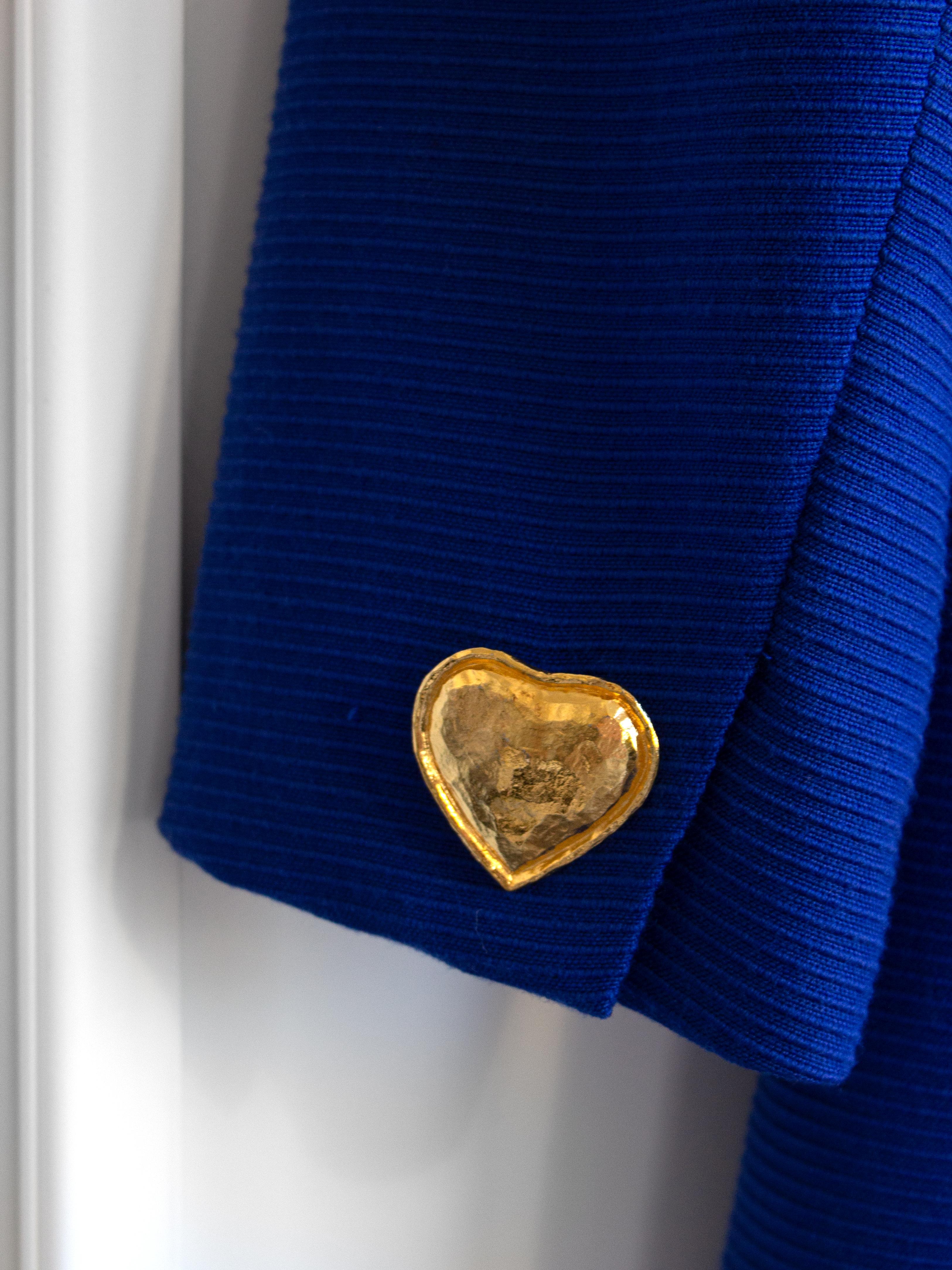 Yves Saint Laurent Encore Vintage S/S 1995 Royal Blue Gold Hearts Jacket Suit For Sale 5