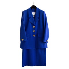 Yves Saint Laurent Encore Vintage S/S 1995 Royal Blue Gold Hearts Jacket Suit