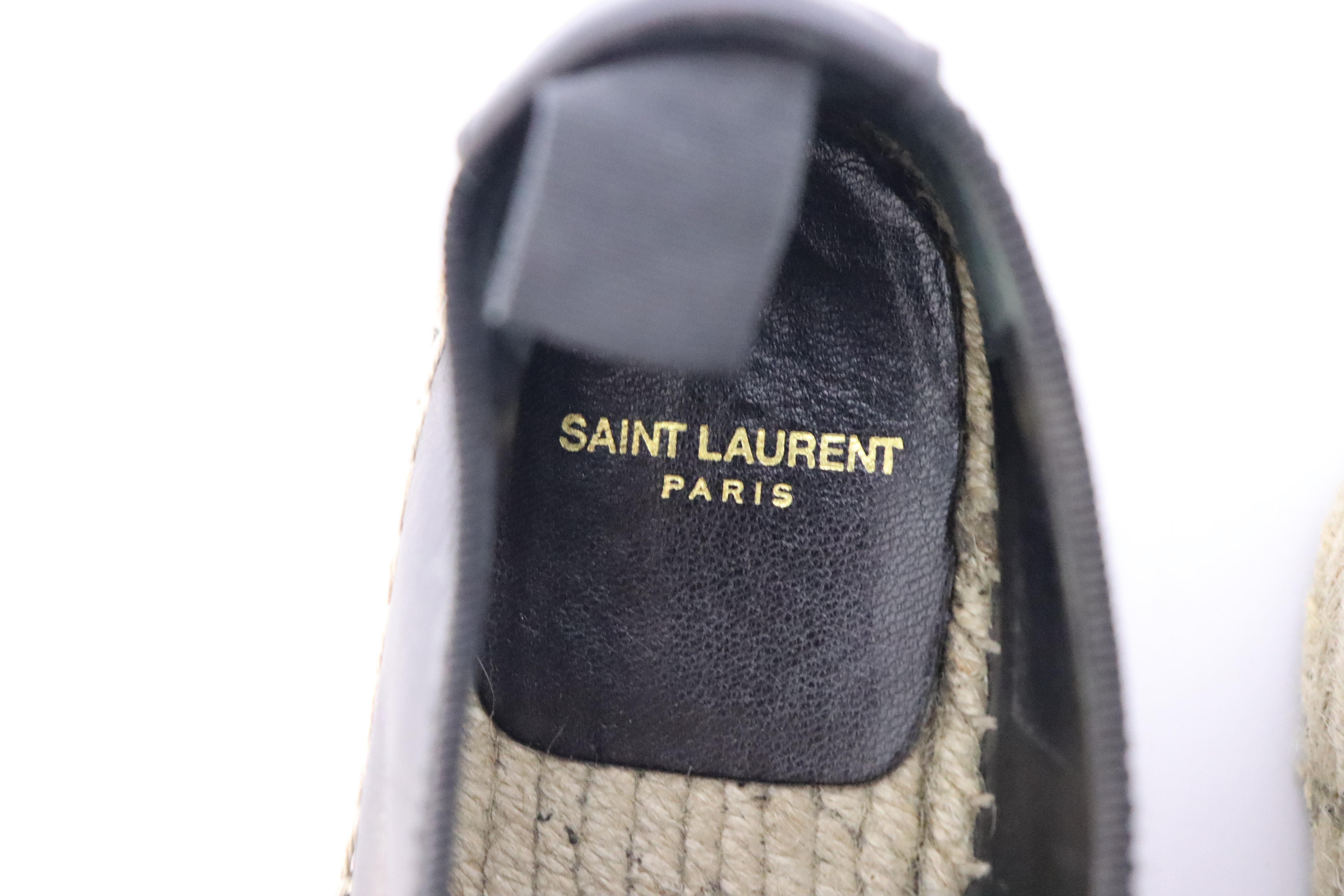 Yves Saint Laurent EU 38 Black Leather Espadrilles Shoes 7