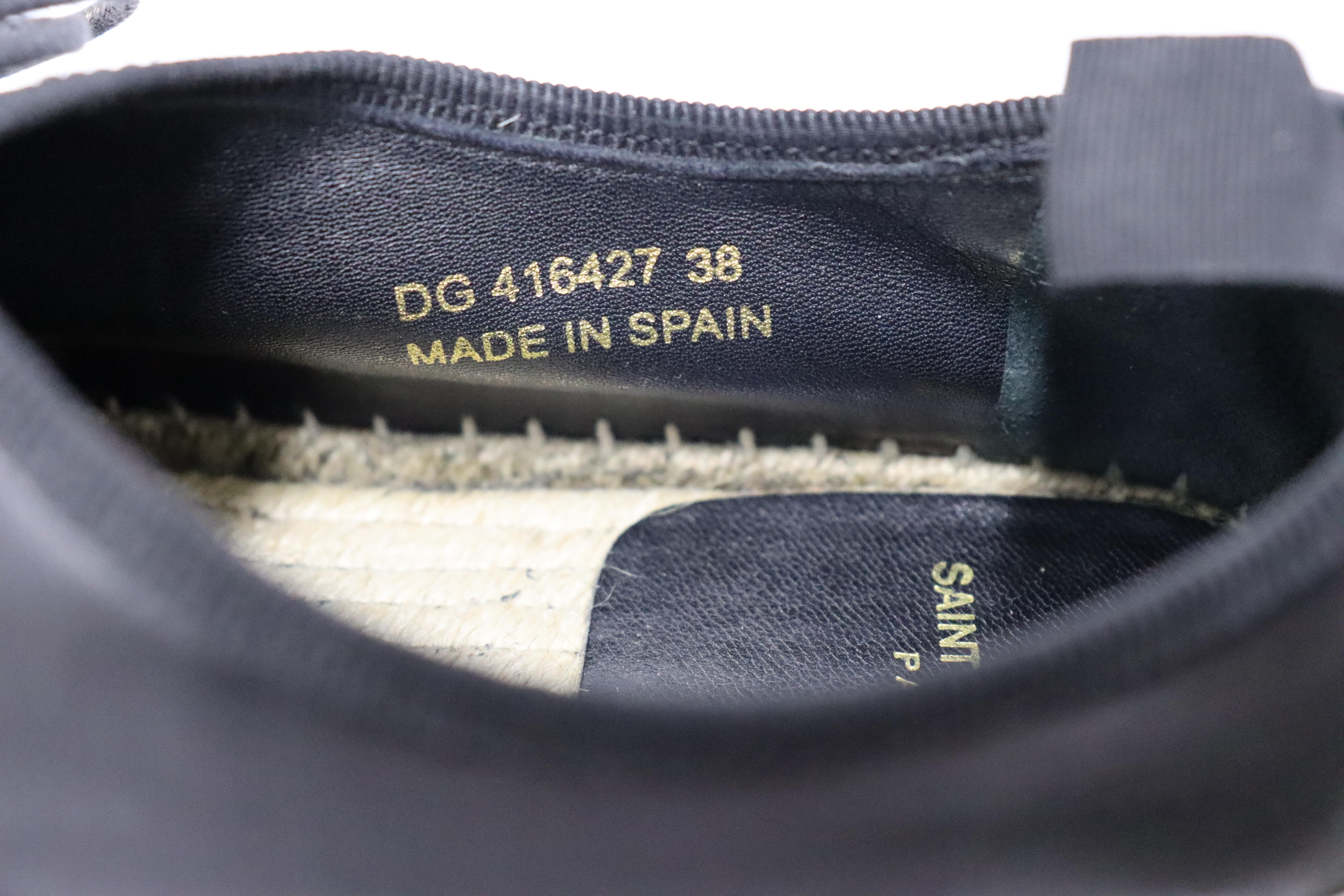 Yves Saint Laurent EU 38 Black Leather Espadrilles Shoes 8