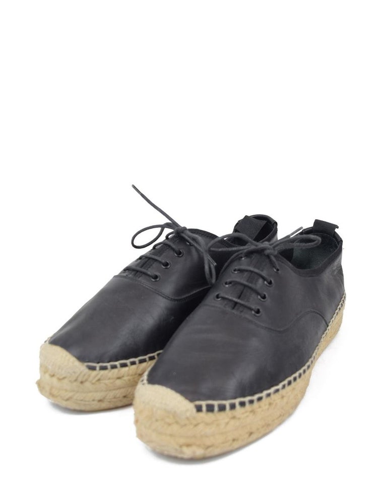 Yves Saint Laurent EU 38 Black Leather Espadrilles Shoes For Sale at 1stDibs