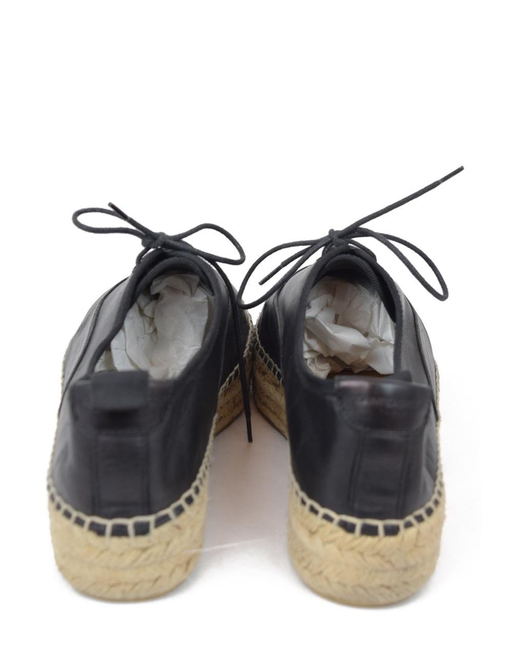 Women's Yves Saint Laurent EU 38 Black Leather Espadrilles Shoes