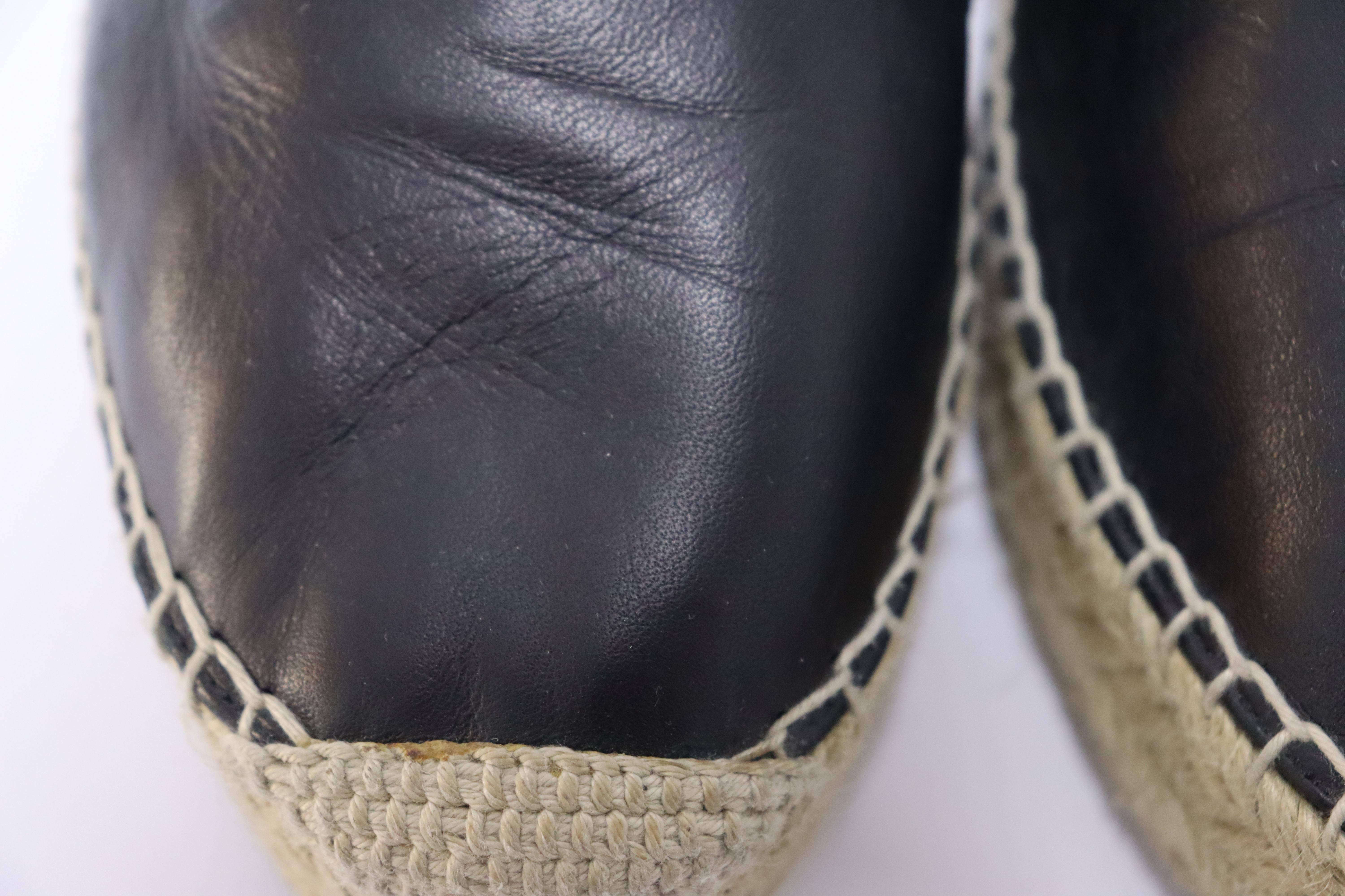 Yves Saint Laurent EU 38 Black Leather Espadrilles Shoes 3