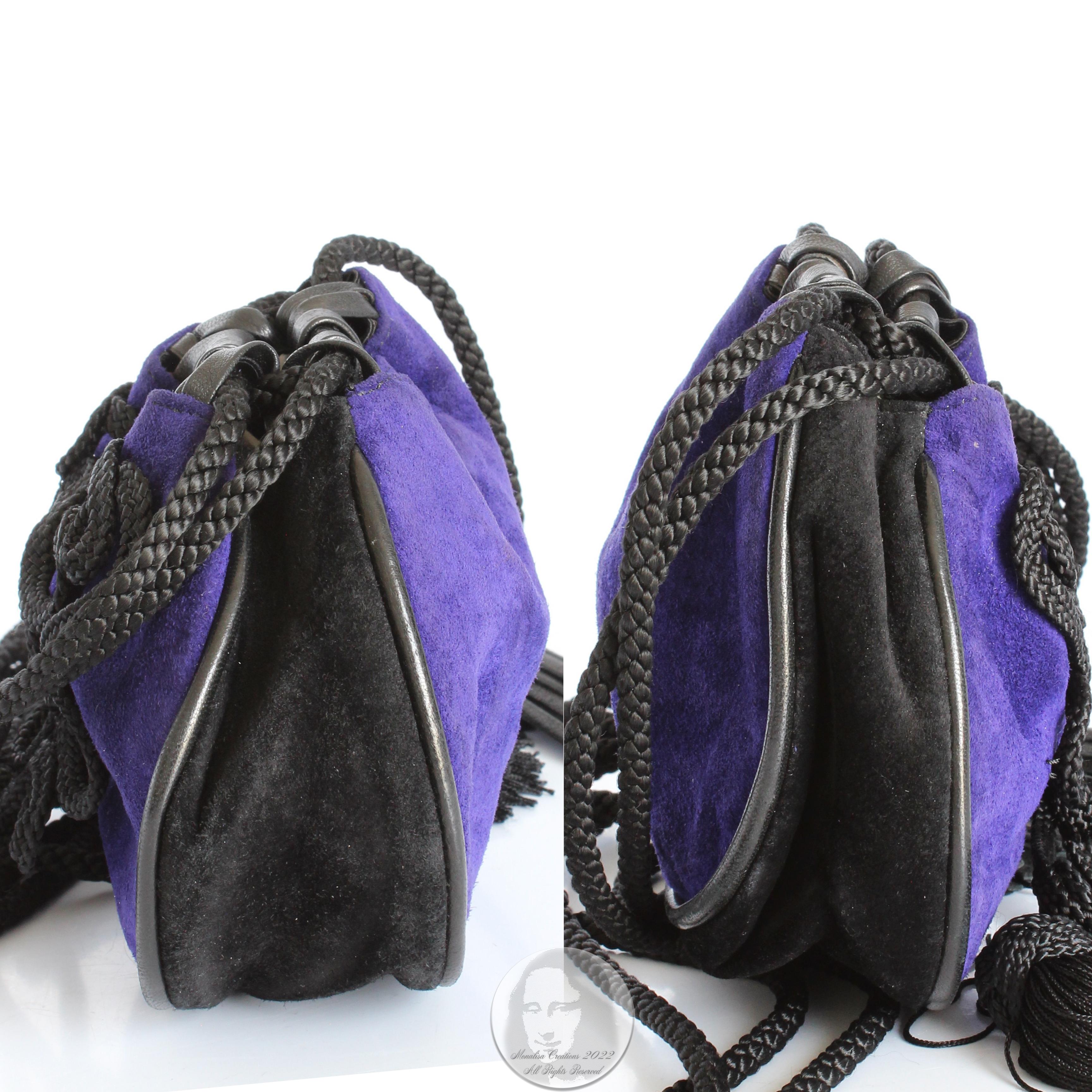 Yves Saint Laurent Evening Bag Tassels Purple Black Suede Leather Belt Pouch 90s 4