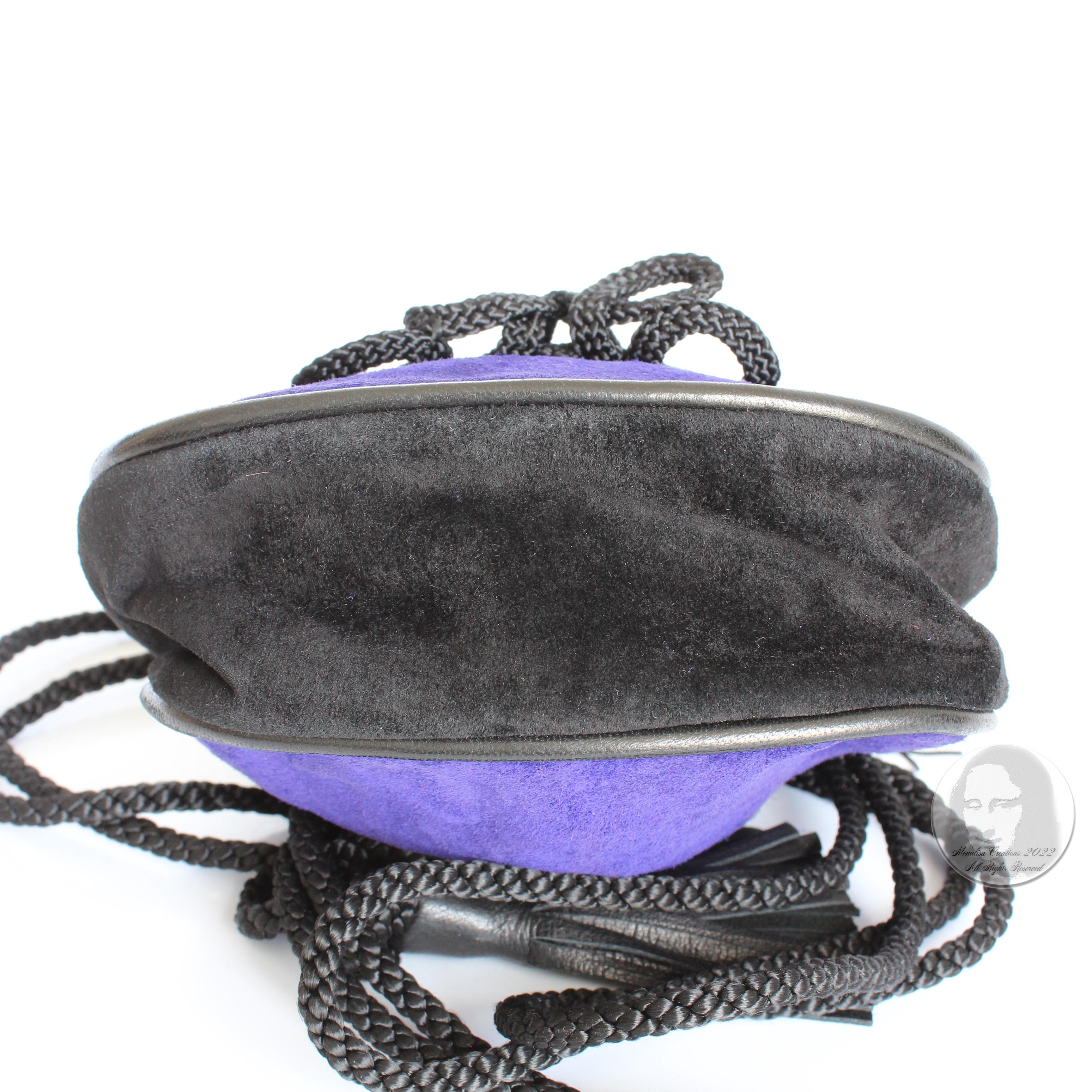 Yves Saint Laurent Evening Bag Tassels Purple Black Suede Leather Belt Pouch 90s 7
