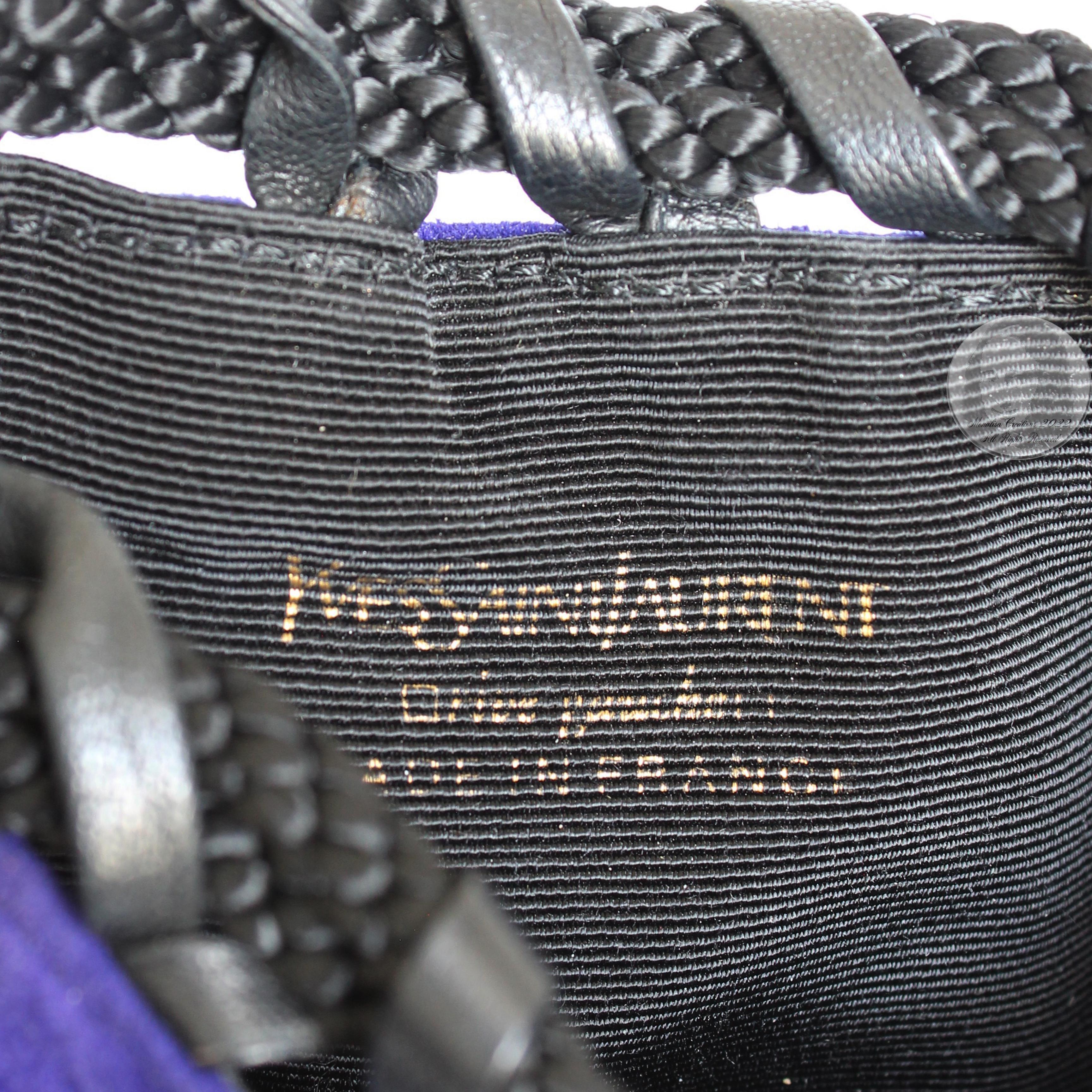 Yves Saint Laurent Evening Bag Tassels Purple Black Suede Leather Belt Pouch 90s 10