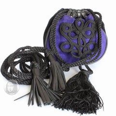 Yves Saint Laurent Evening Bag Tassels Purple Black Suede Leather Belt Pouch 90s