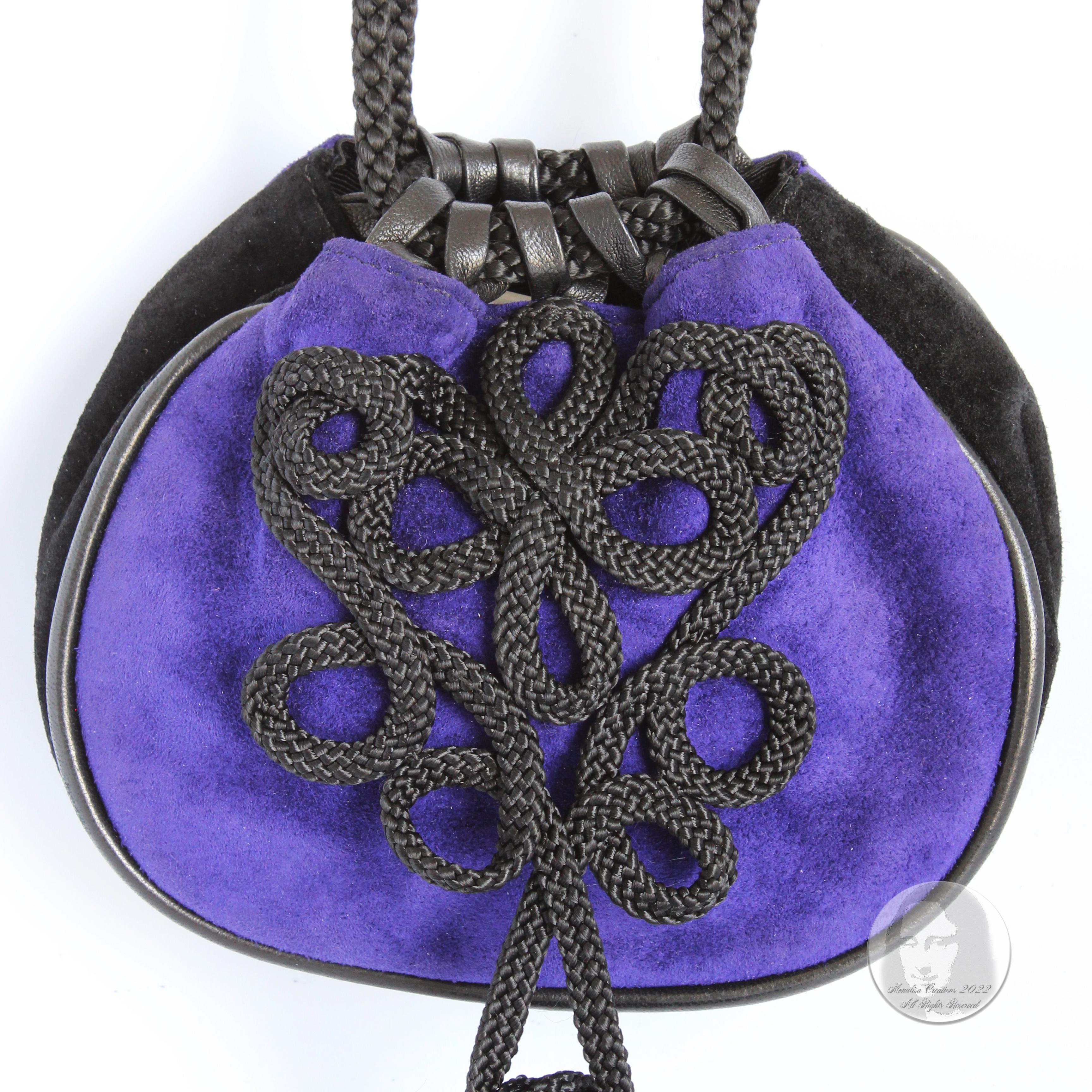 Yves Saint Laurent Evening Bag Tassels Purple Black Suede Leather Belt Pouch 90s 2