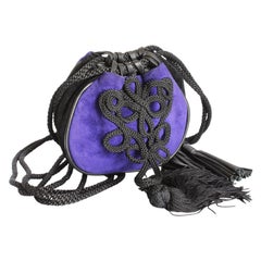 Yves Saint Laurent Borsa da sera con nappe in pelle scamosciata viola nera Cintura Pouch anni '90