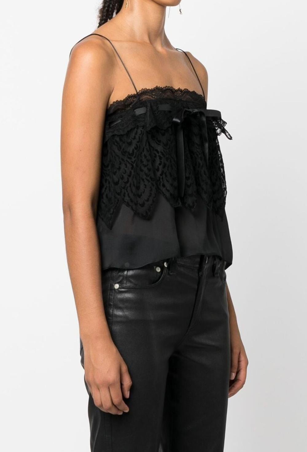 Women's Yves Saint Laurent Evening Black Silk Lace Top For Sale