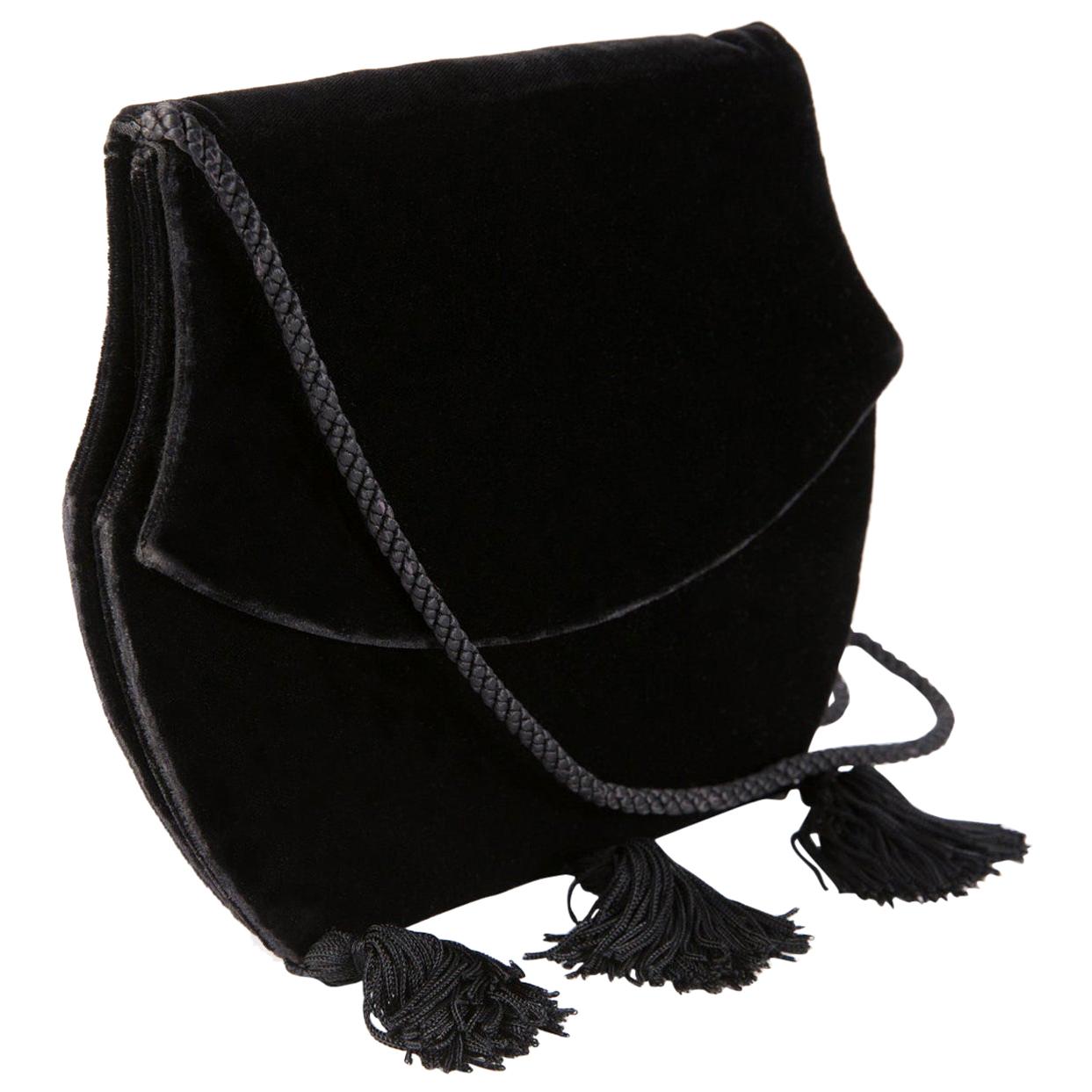 Yves Saint Laurent Evening Black Velvet Shoulder Bag