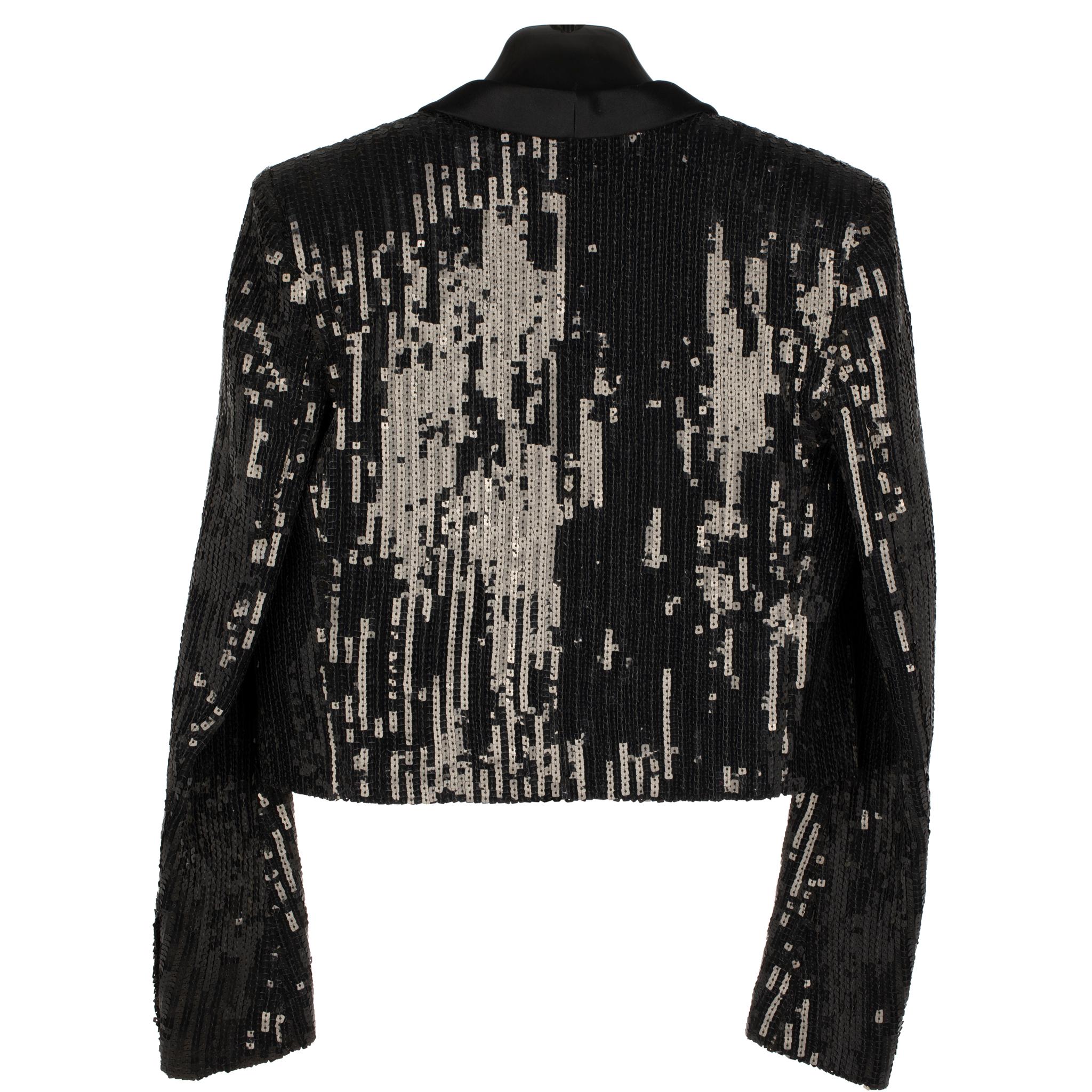 Yves Saint Laurent Abend-Crop-Jacke mit schwarzem Pailletten 36 Fr im Angebot 2