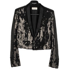 Yves Saint Laurent Abend-Crop-Jacke mit schwarzem Pailletten 36 Fr