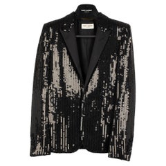 Yves Saint Laurent Evening Tuxedo Jacket Black Sequin 34 Fr