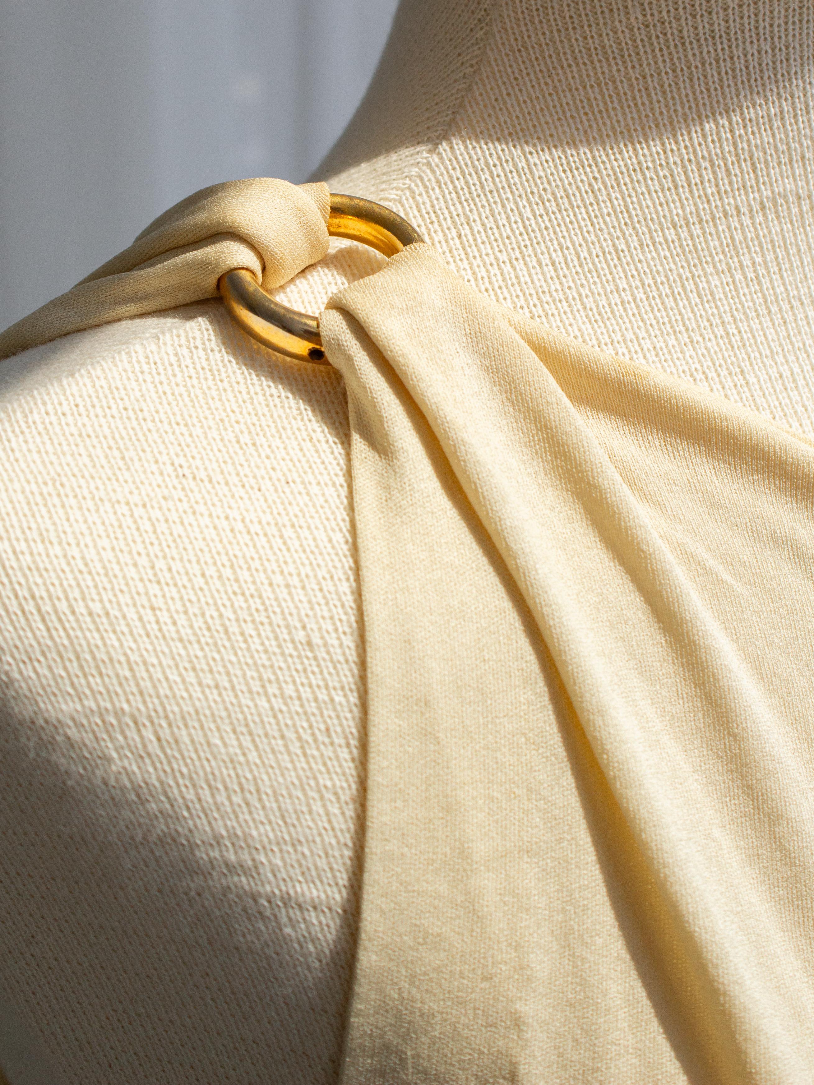 Yves Saint Laurent F/W 1975 Vintage Crema Oro Diosa Vestido Plisado 6