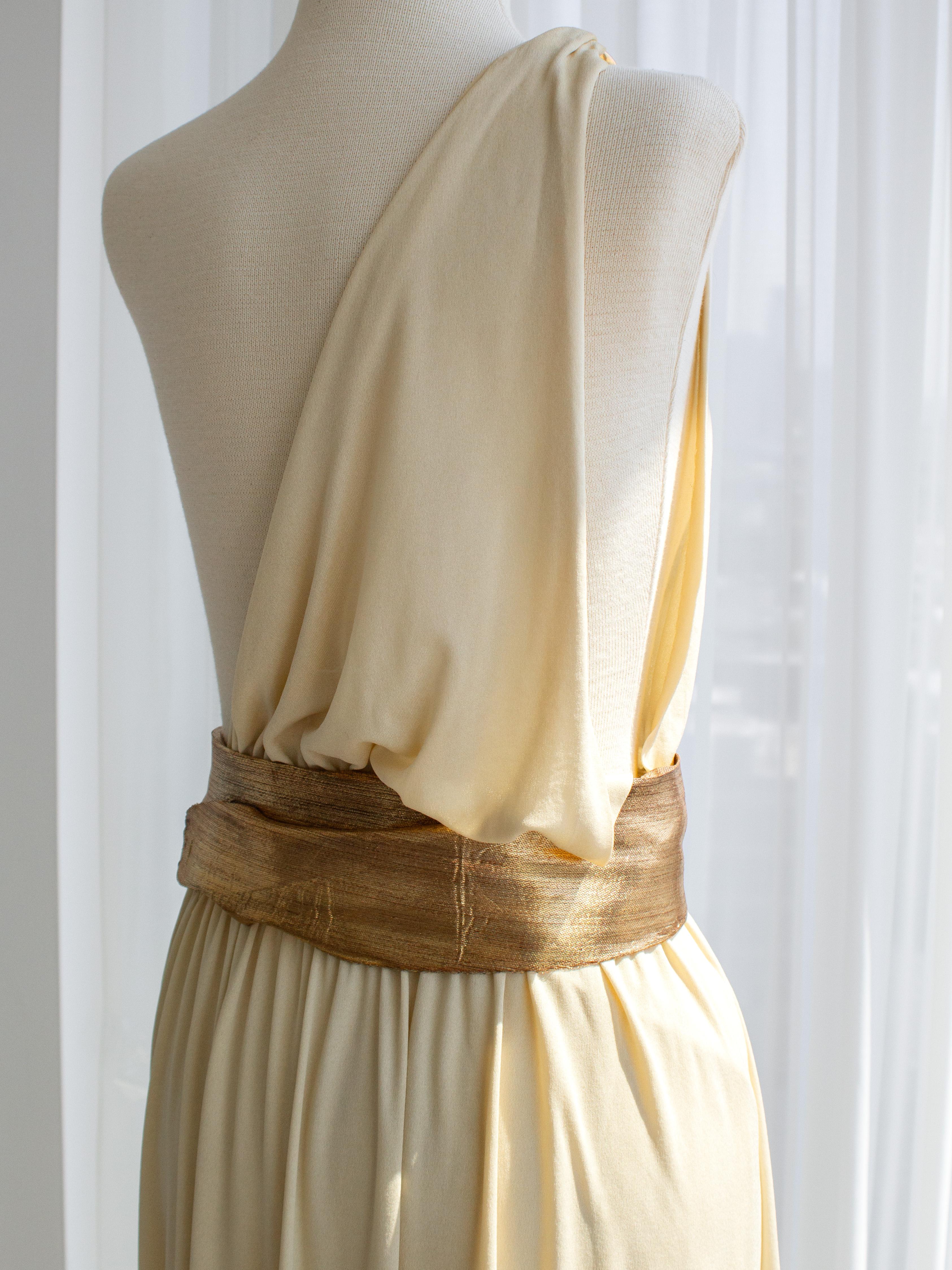 Yves Saint Laurent F/W 1975 Vintage Crema Oro Diosa Vestido Plisado 7