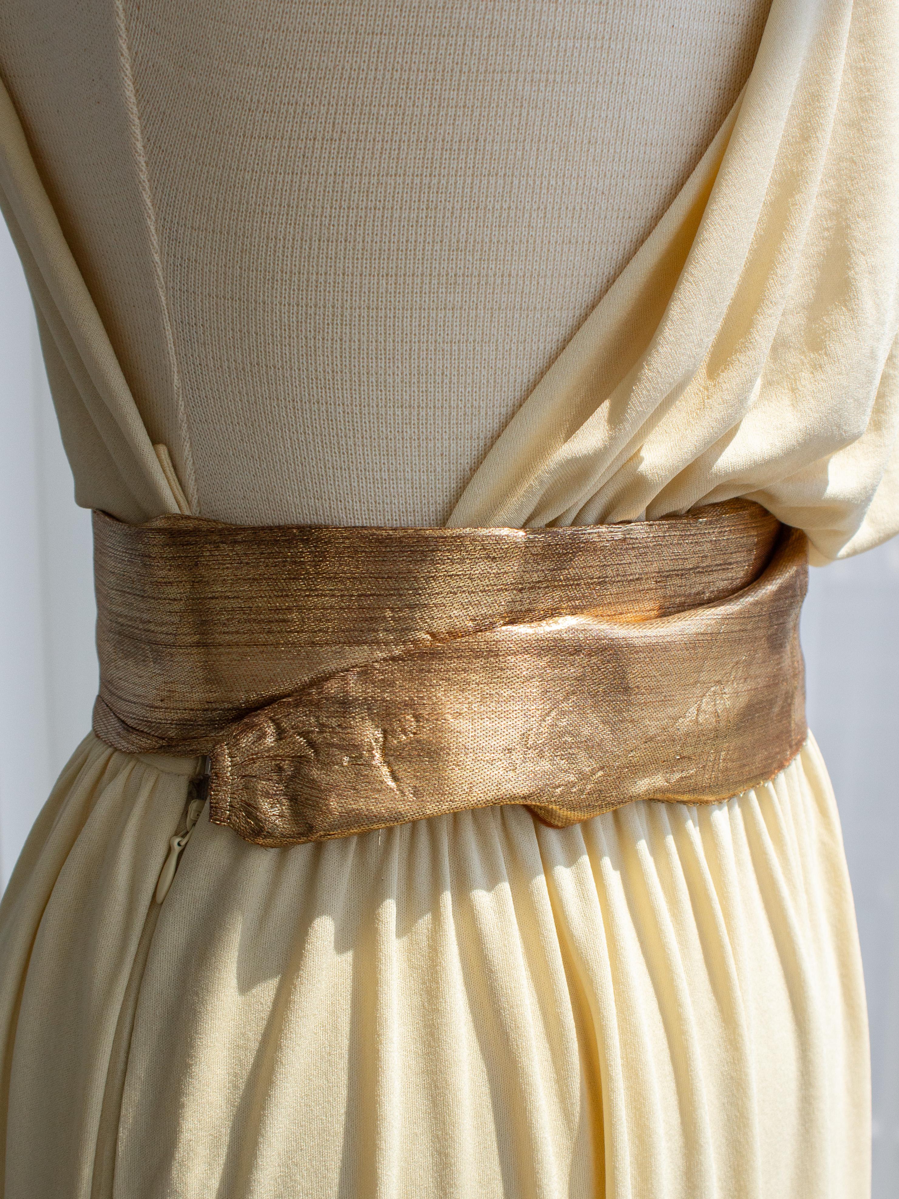 Yves Saint Laurent F/W 1975 Vintage Crema Oro Diosa Vestido Plisado 8
