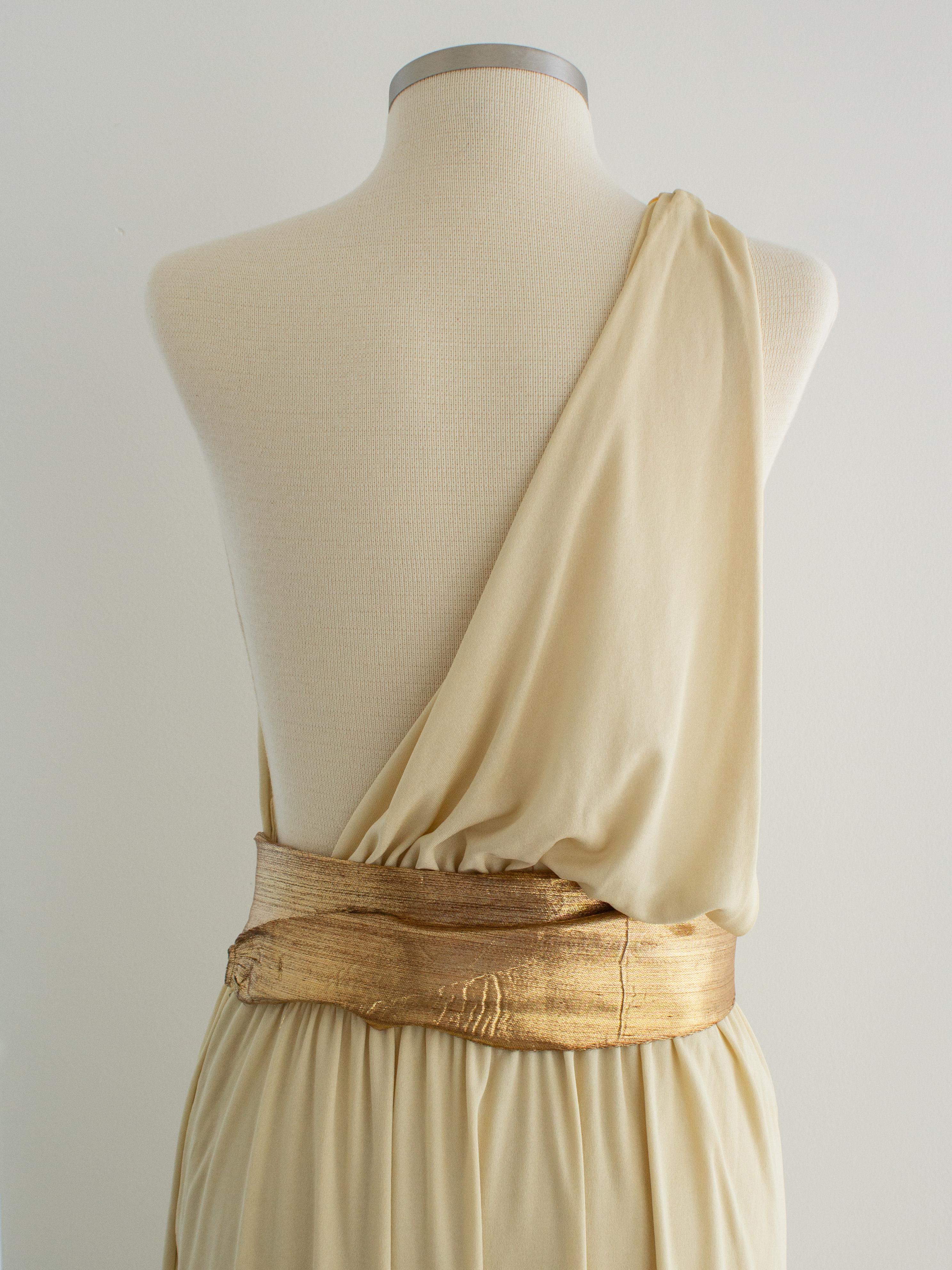 Yves Saint Laurent F/W 1975 Vintage Crema Oro Diosa Vestido Plisado 10
