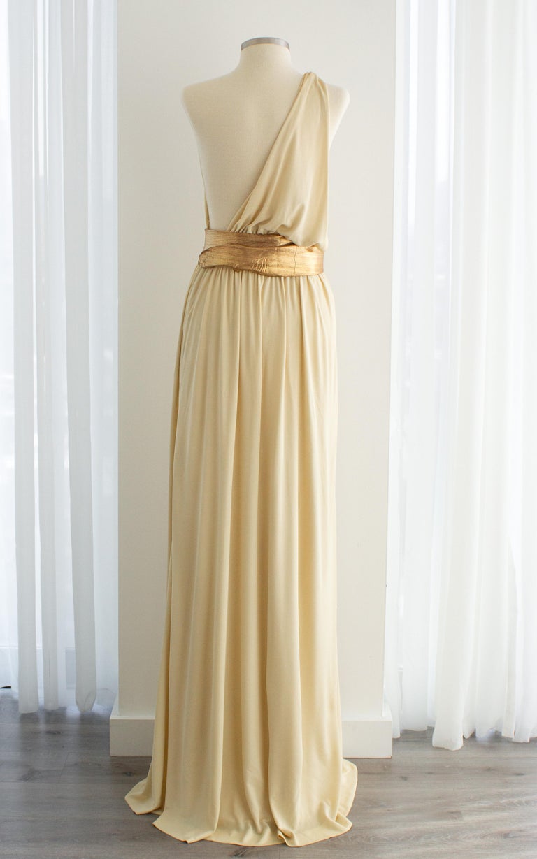 Yves Saint Laurent F/W 1975 Vintage Cream Gold Goddess Pleated Gown at  1stDibs