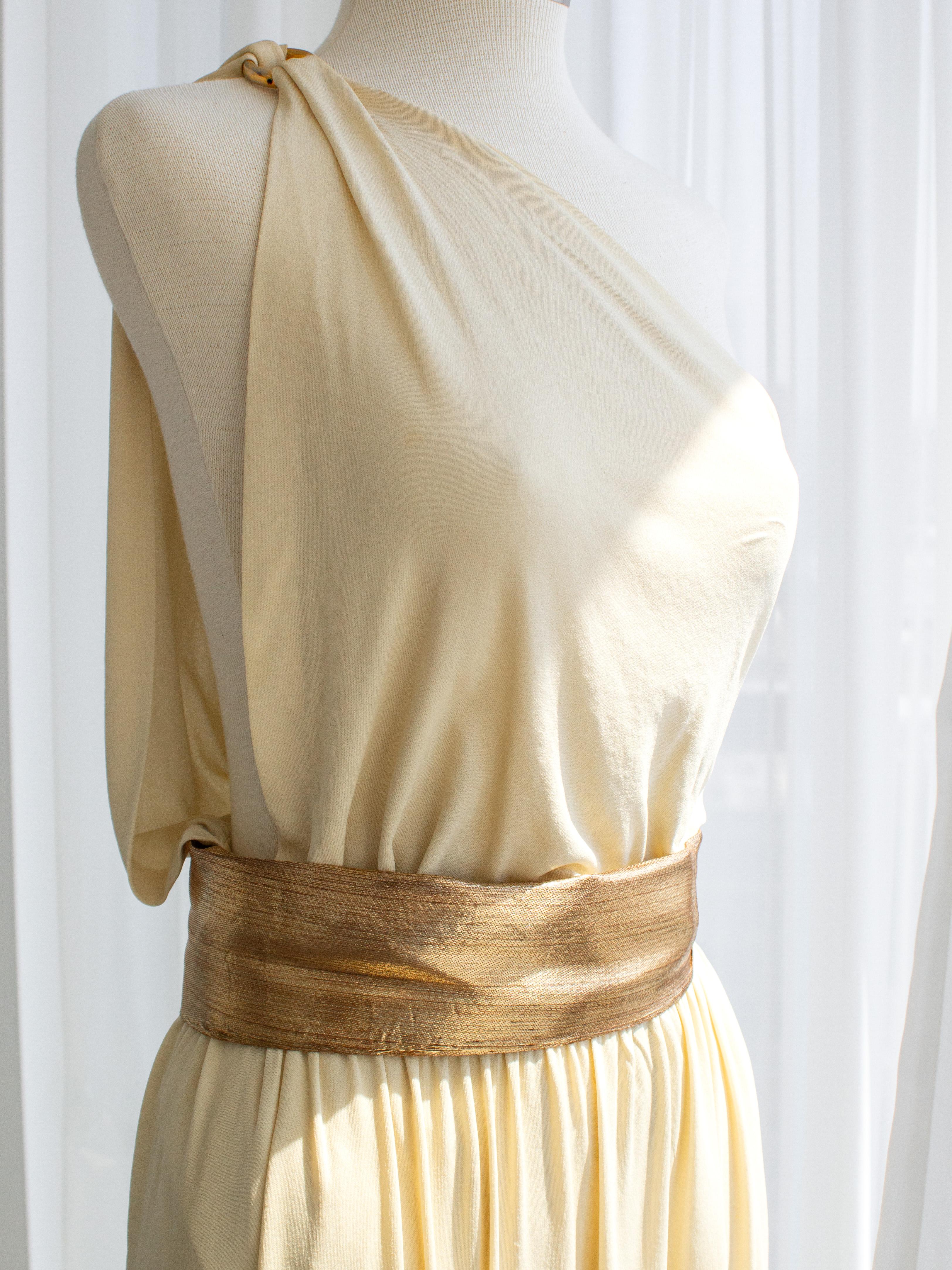 Yves Saint Laurent F/W 1975 Vintage Crema Oro Diosa Vestido Plisado 5