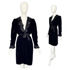 Yves Saint Laurent F/W 1982 Runway Documented Black Velvet Ruffled Collar Dress