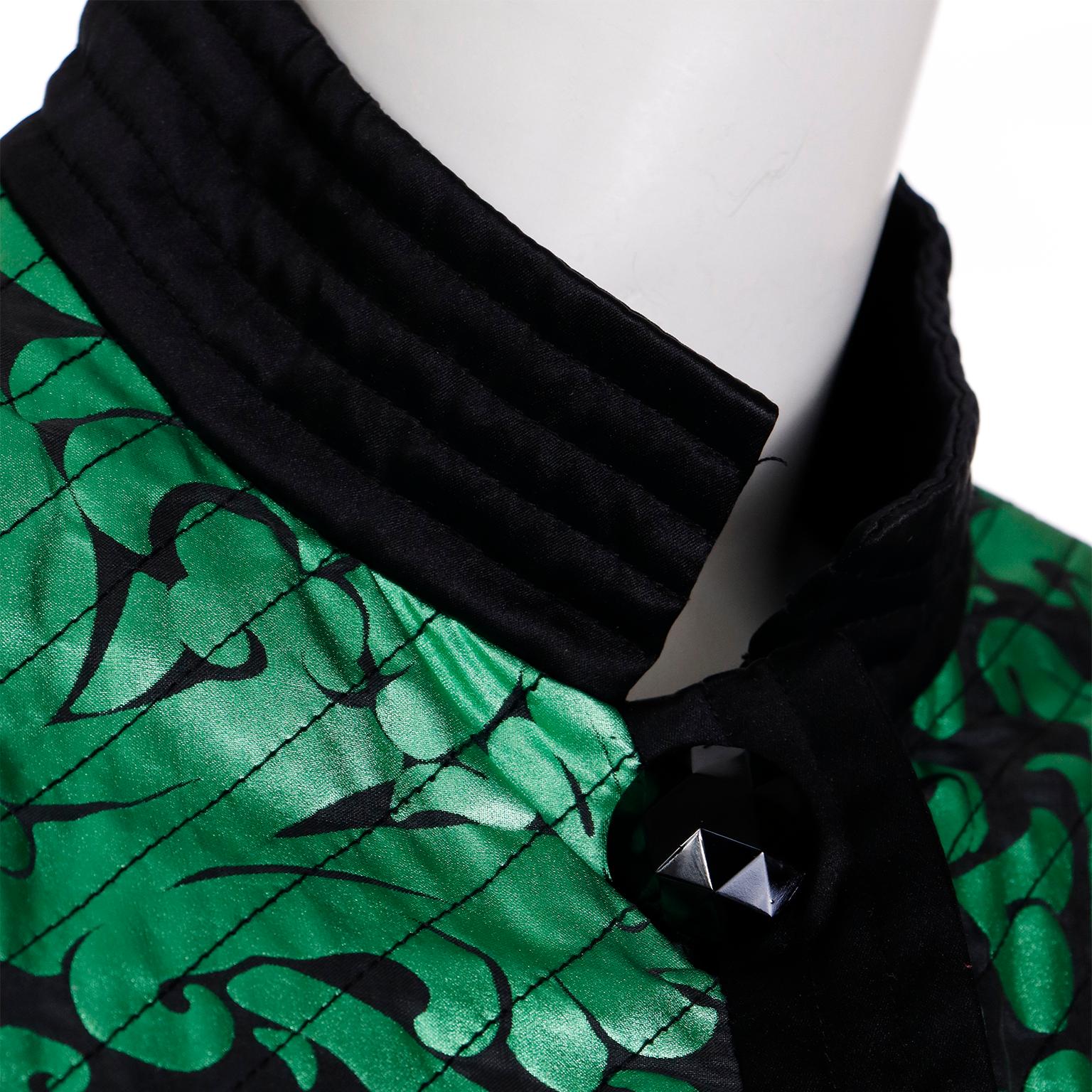 Yves Saint Laurent F/W 1986 / 87 Green Lame Jacket with Quilted Black Satin Trim 4
