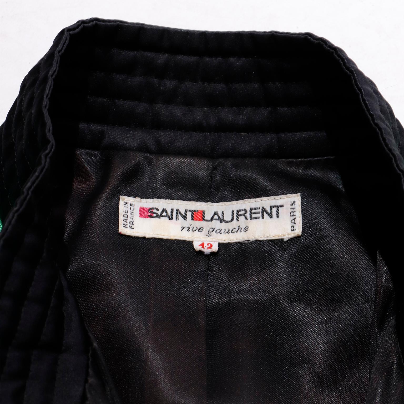 Yves Saint Laurent F/W 1986 / 87 Green Lame Jacket with Quilted Black Satin Trim 5
