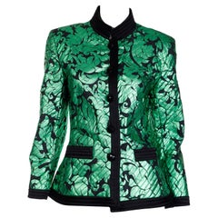Yves Saint Laurent F/W 1986 / 87 Green Lame Jacket with Quilted Black Satin Trim