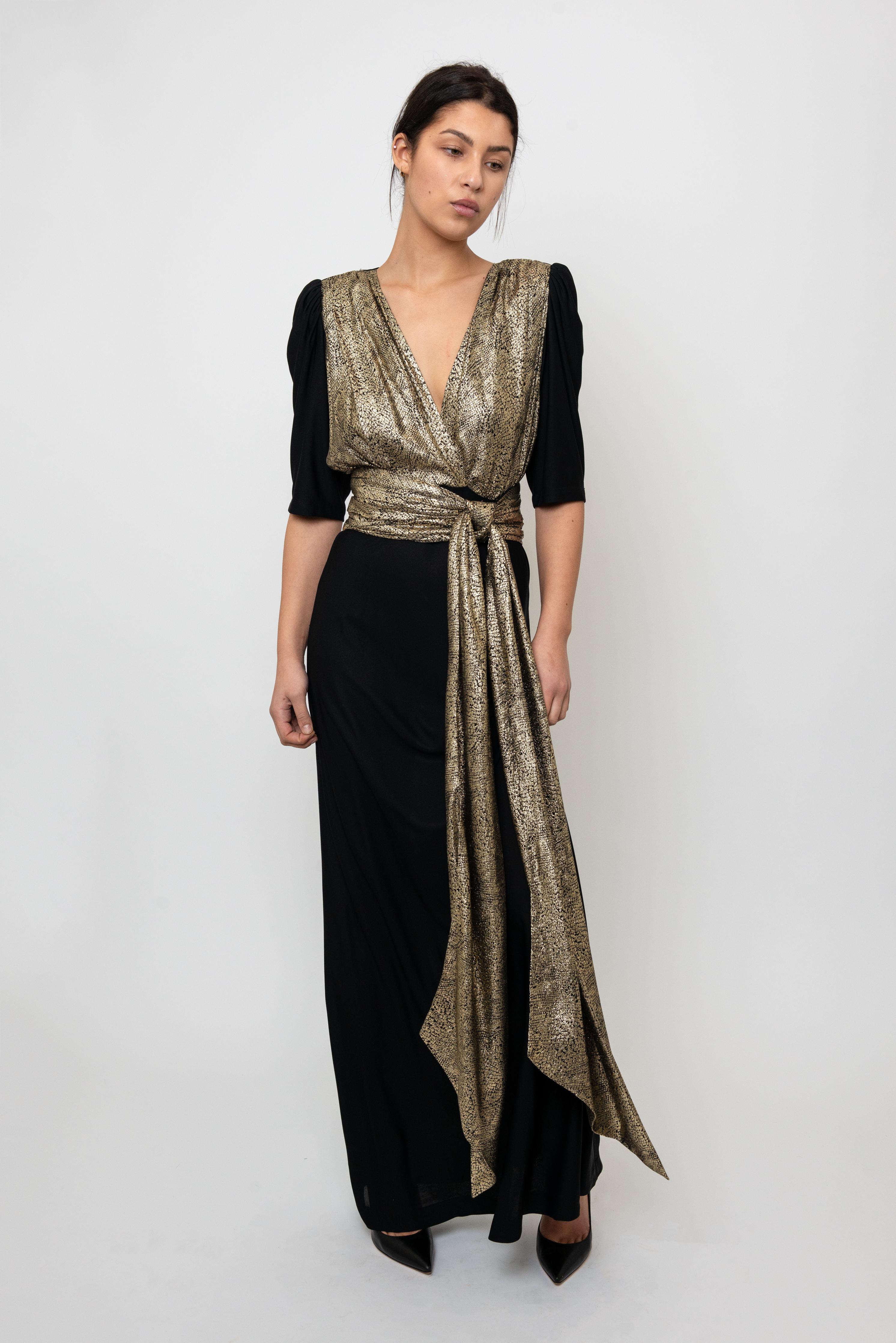 Yves Saint Laurent F/W 1986 Schwarz-goldene Robe Damen