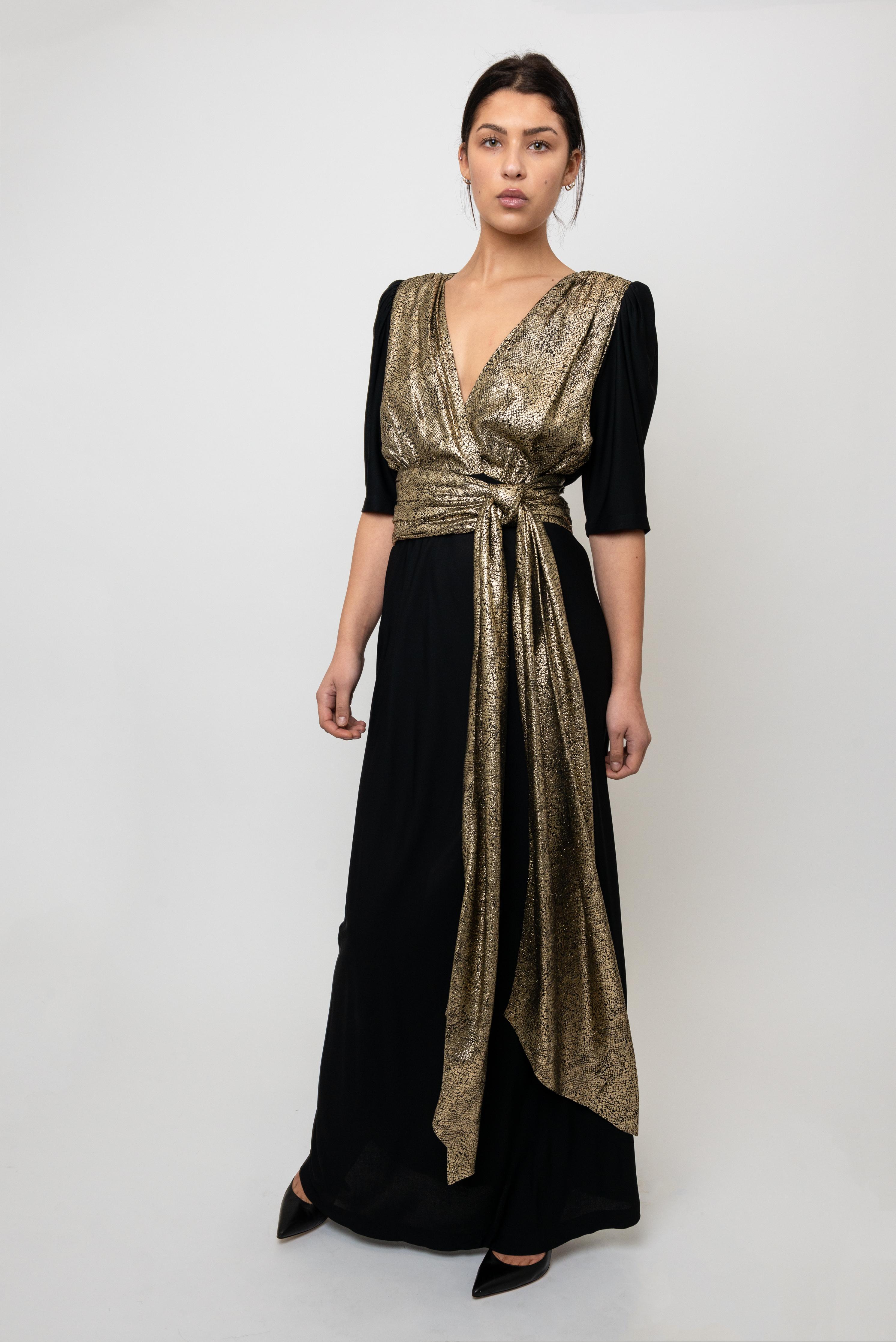 Yves Saint Laurent F/W 1986 Schwarz-goldene Robe 2