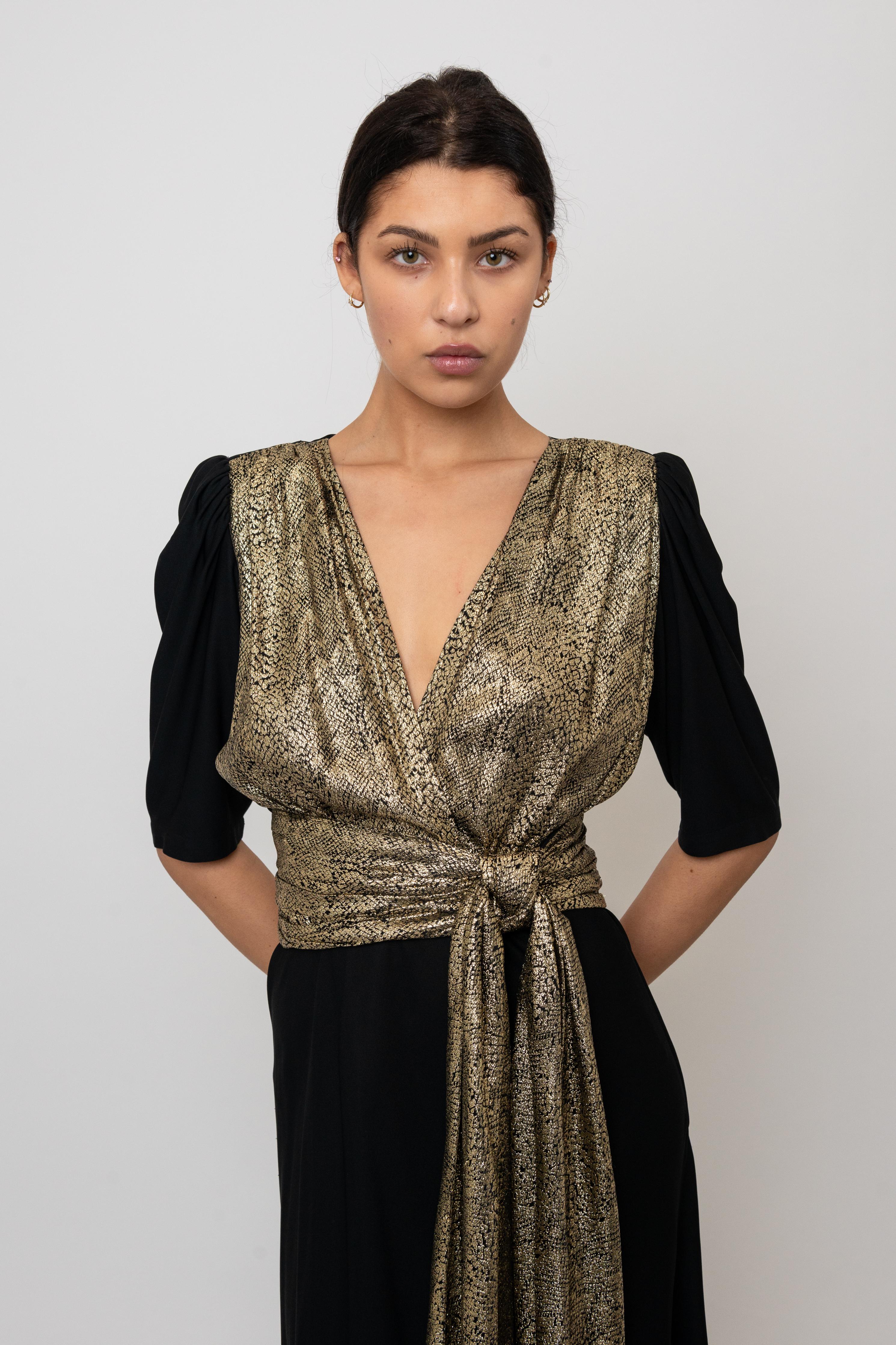 Yves Saint Laurent F/W 1986 Schwarz-goldene Robe 4