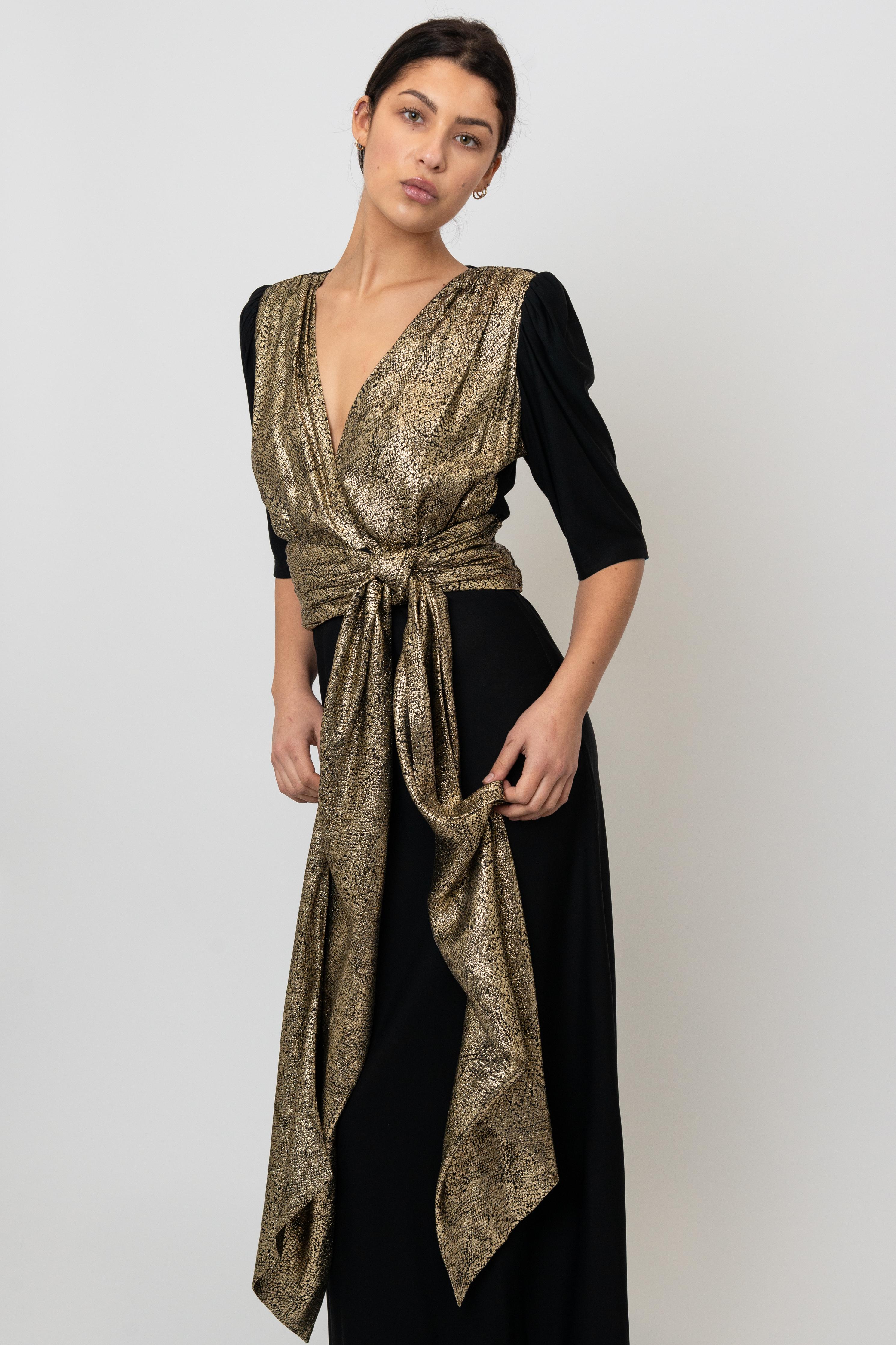 Yves Saint Laurent F/W 1986 Schwarz-goldene Robe 5