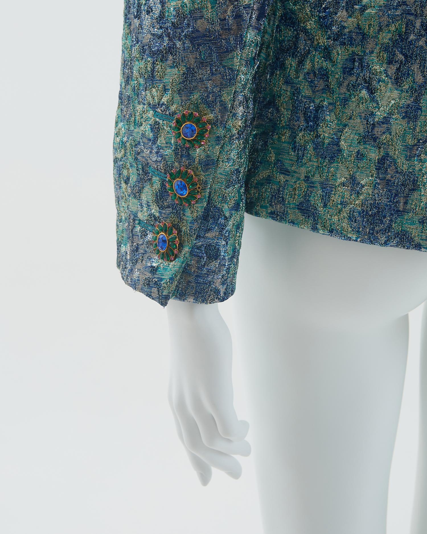 Yves Saint Laurent F/W 1991 Blue silk and lurex brocade evening jacket For Sale 5