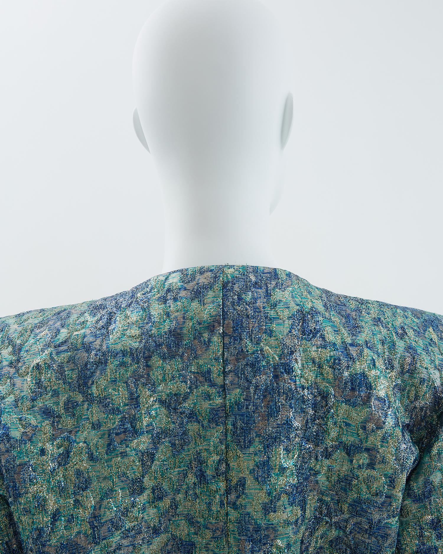 Yves Saint Laurent F/W 1991 Blue silk and lurex brocade evening jacket For Sale 6