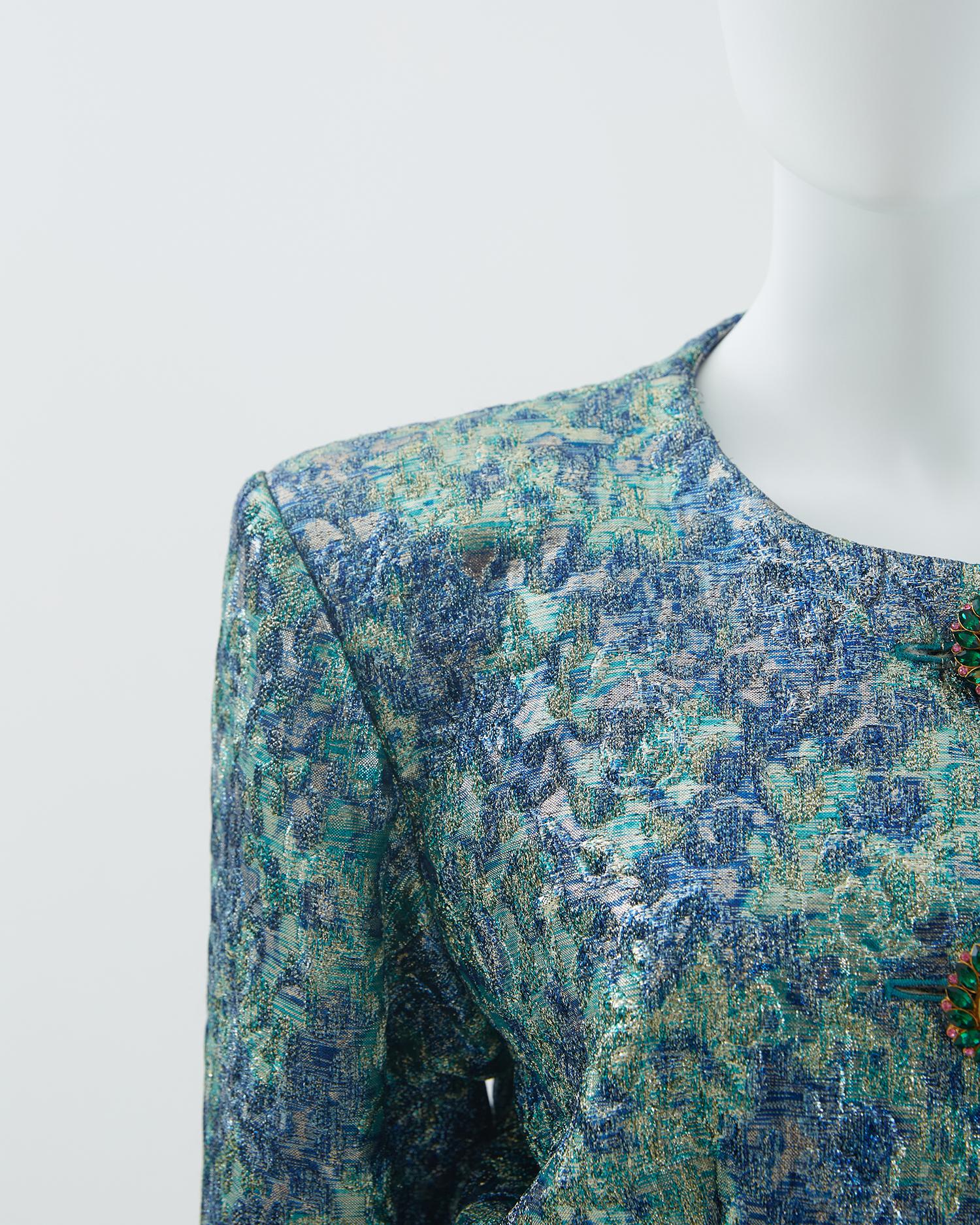 Yves Saint Laurent F/W 1991 Blue silk and lurex brocade evening jacket For Sale 3