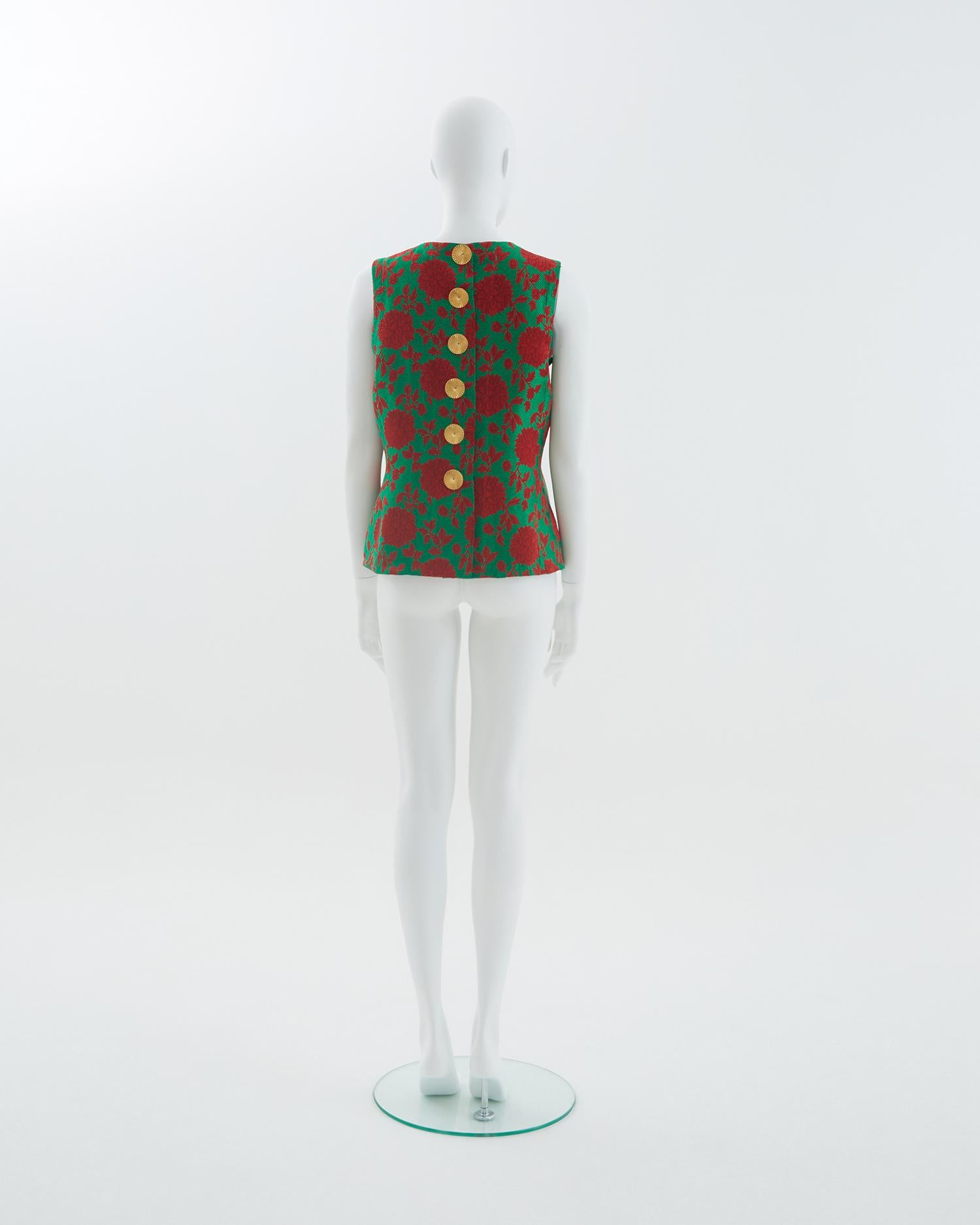 Yves Saint Laurent F/W 1991 Green and red sleeveless floral top In Excellent Condition For Sale In Milano, IT