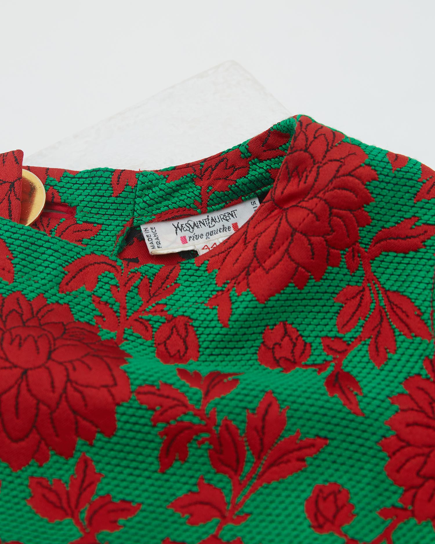 Yves Saint Laurent F/W 1991 Green and red sleeveless floral top For Sale 1