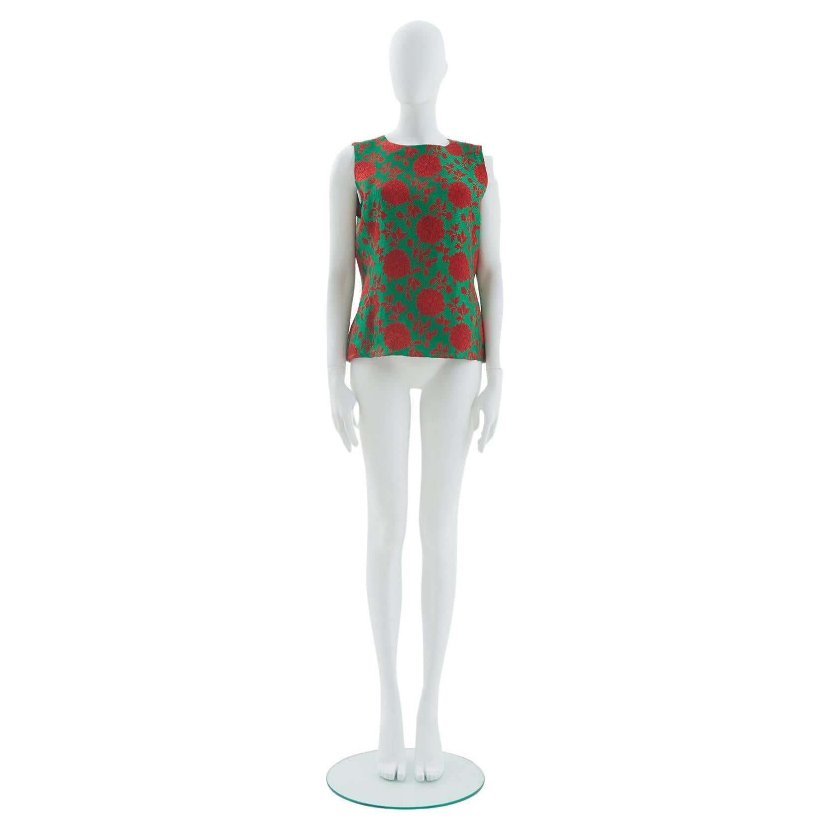 Yves Saint Laurent F/W 1991 Green and red sleeveless floral top For Sale