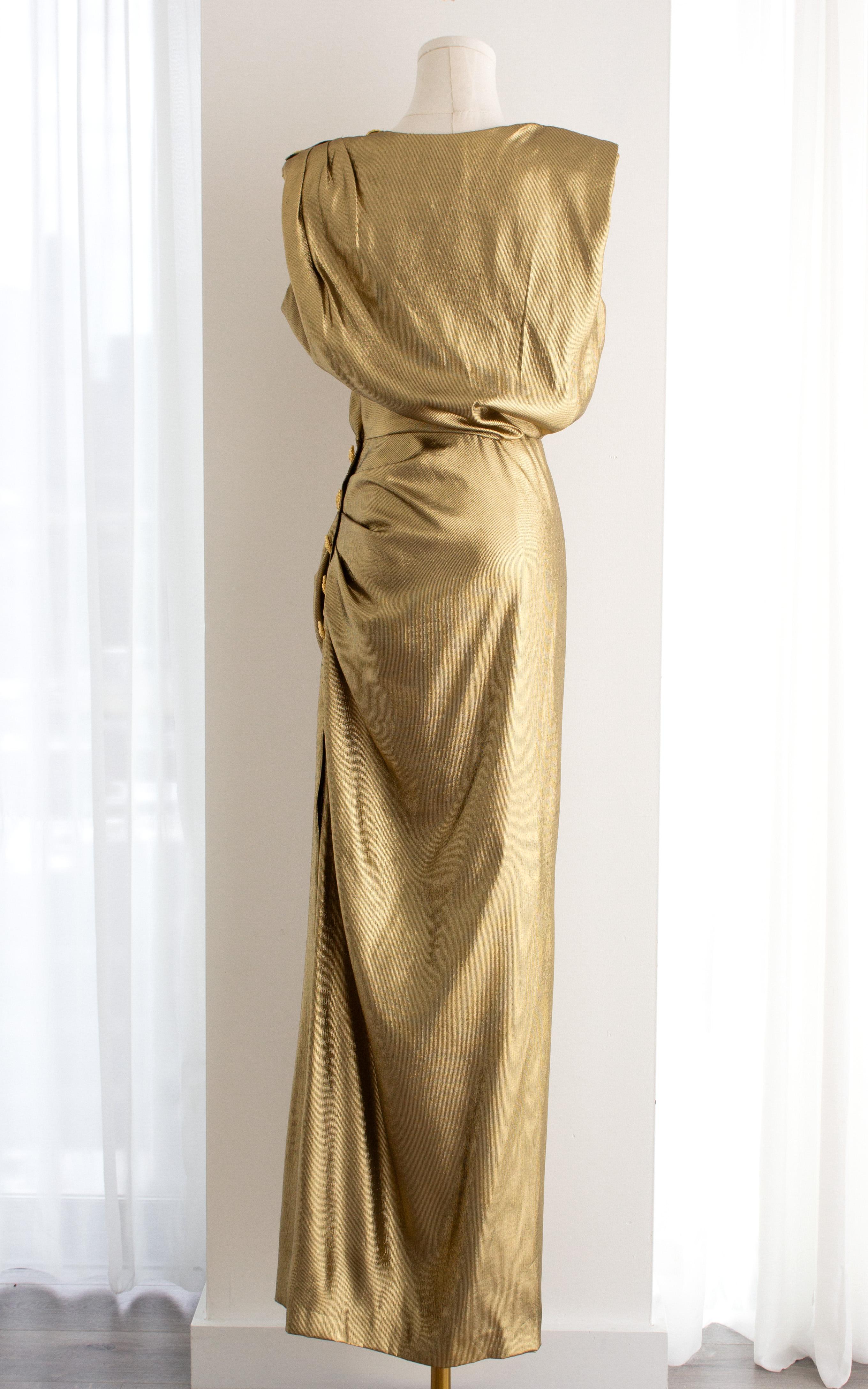 Yves Saint Laurent F/W 1991 Flüssiggold Seide Lame Drapierte Abendkleid Kleid im Angebot 5