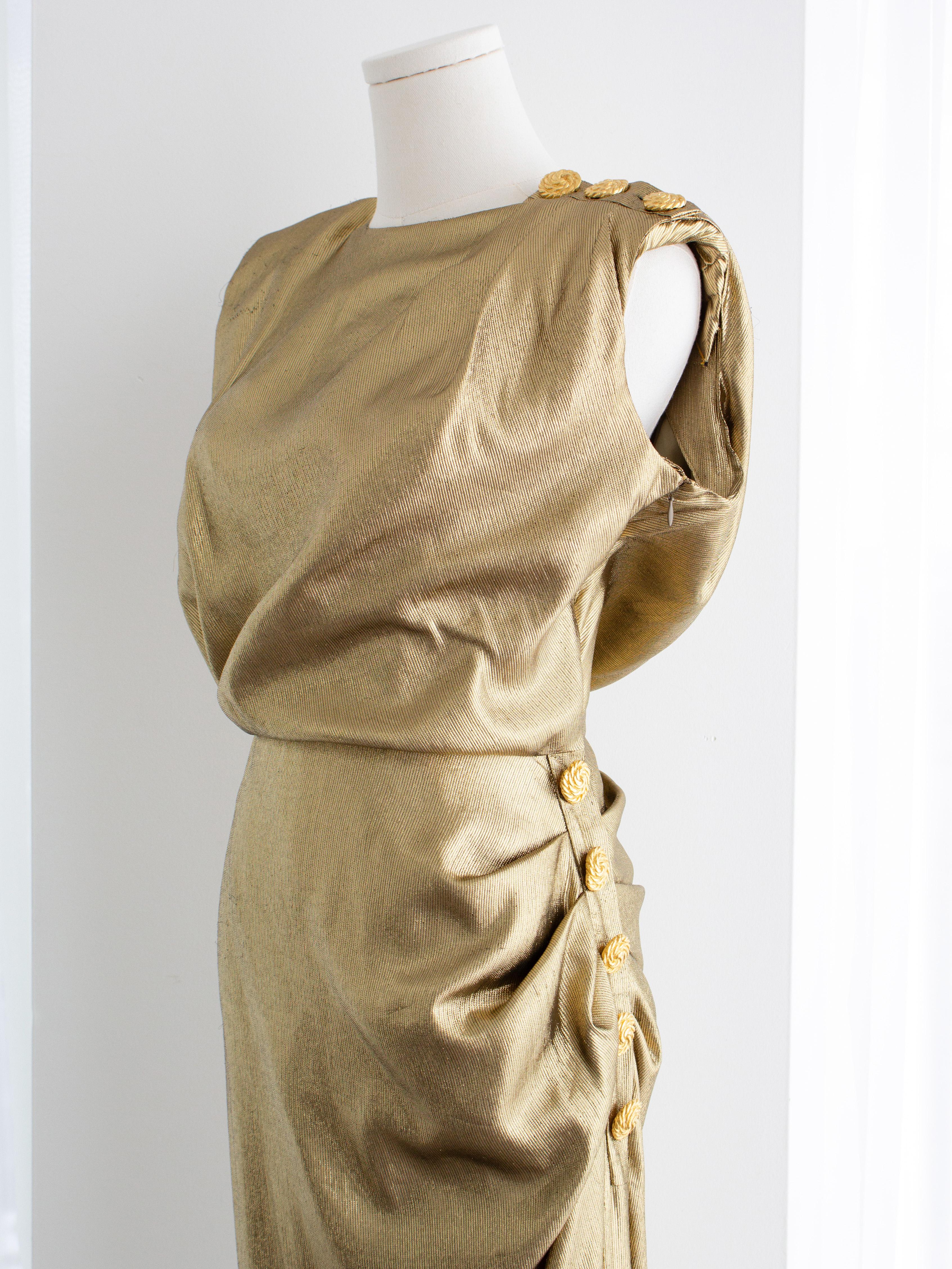 Yves Saint Laurent F/W 1991 Flüssiggold Seide Lame Drapierte Abendkleid Kleid im Angebot 6