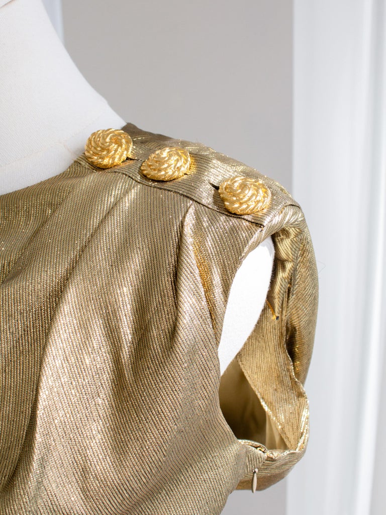 Yves Saint Laurent F/W 1991 Liquid Gold Silk Lame Draped Evening Dress Gown  at 1stDibs
