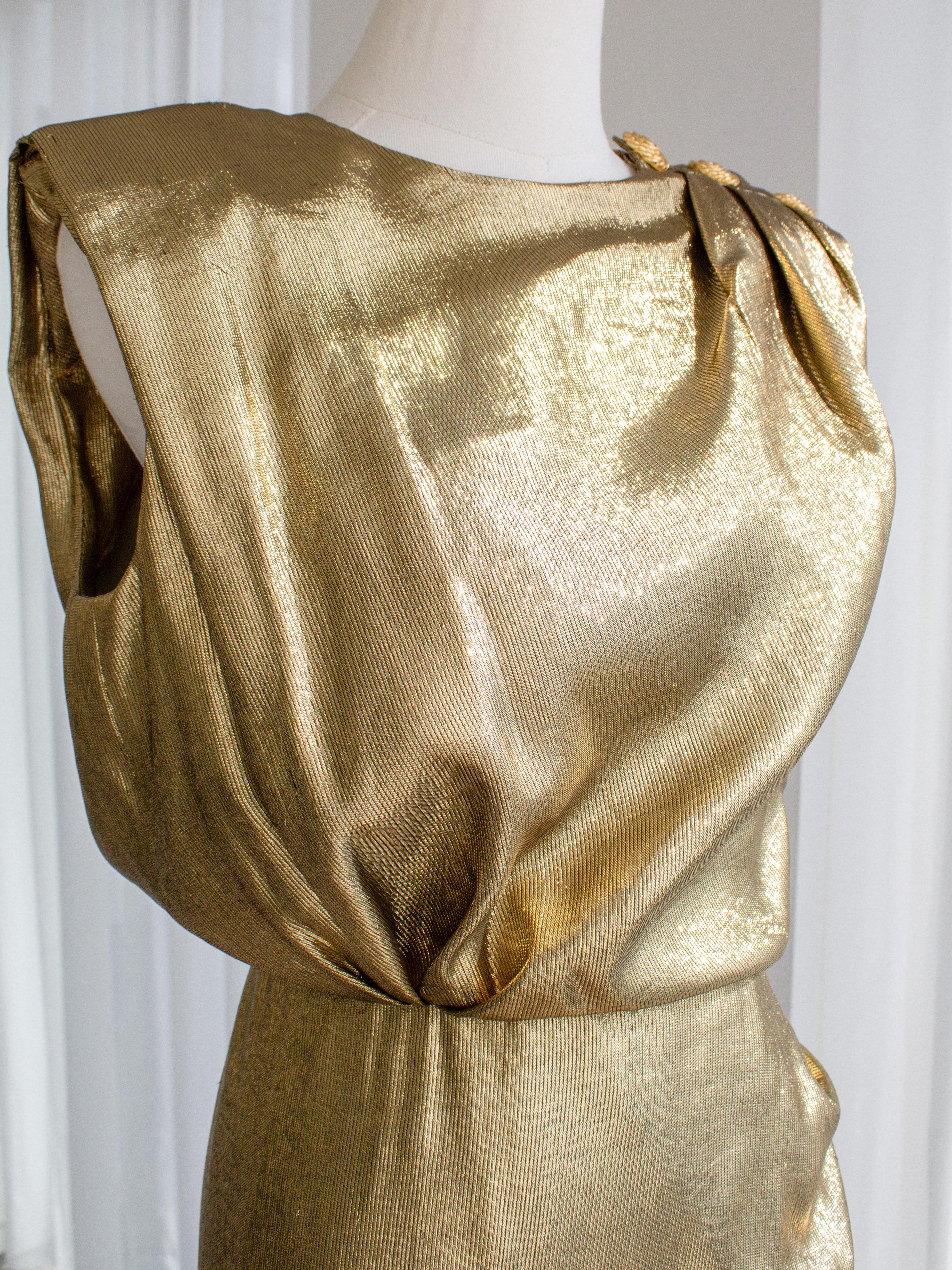 Yves Saint Laurent F/W 1991 Flüssiggold Seide Lame Drapierte Abendkleid Kleid im Angebot 9