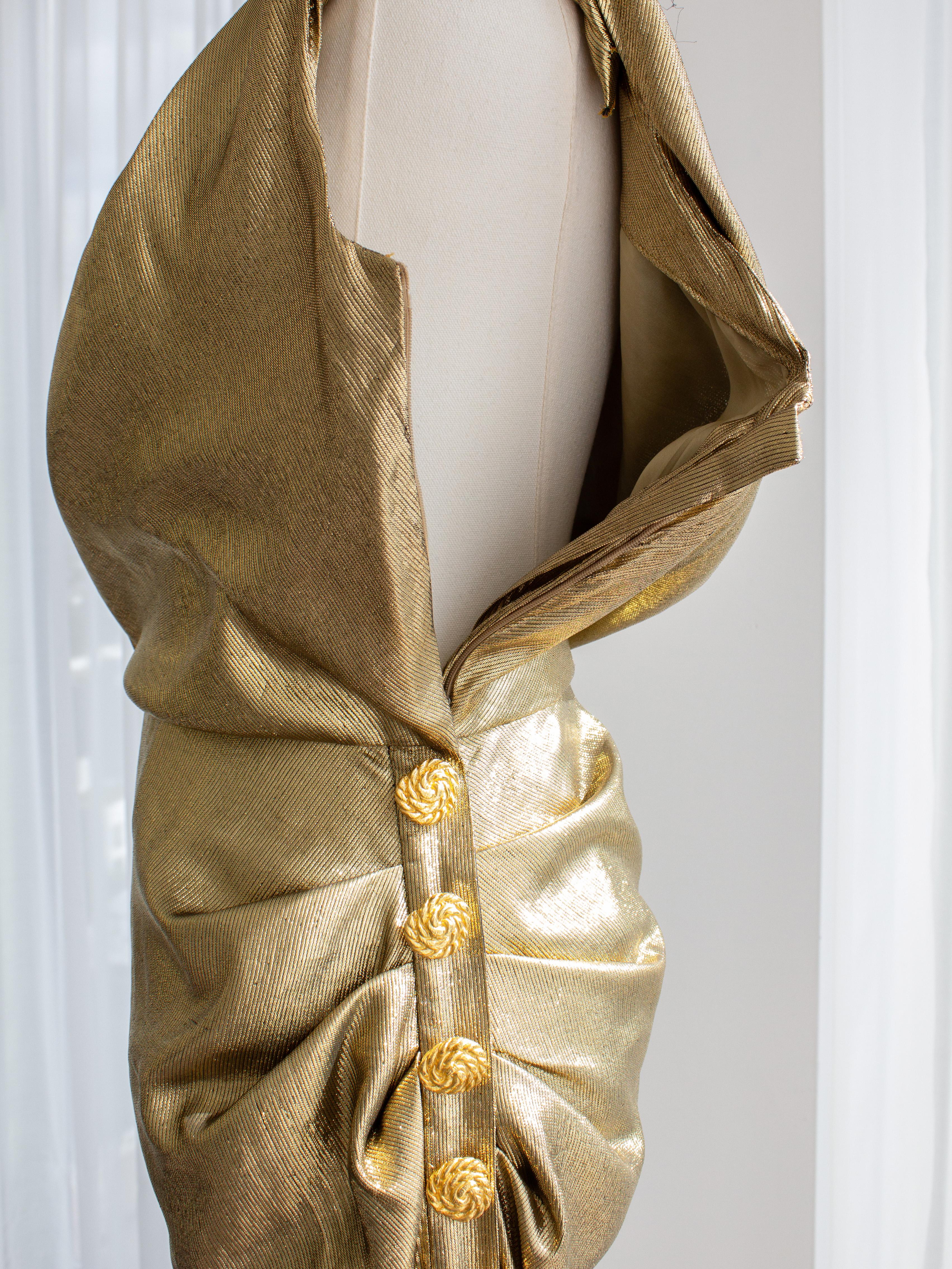 Yves Saint Laurent F/W 1991 Flüssiggold Seide Lame Drapierte Abendkleid Kleid im Angebot 10